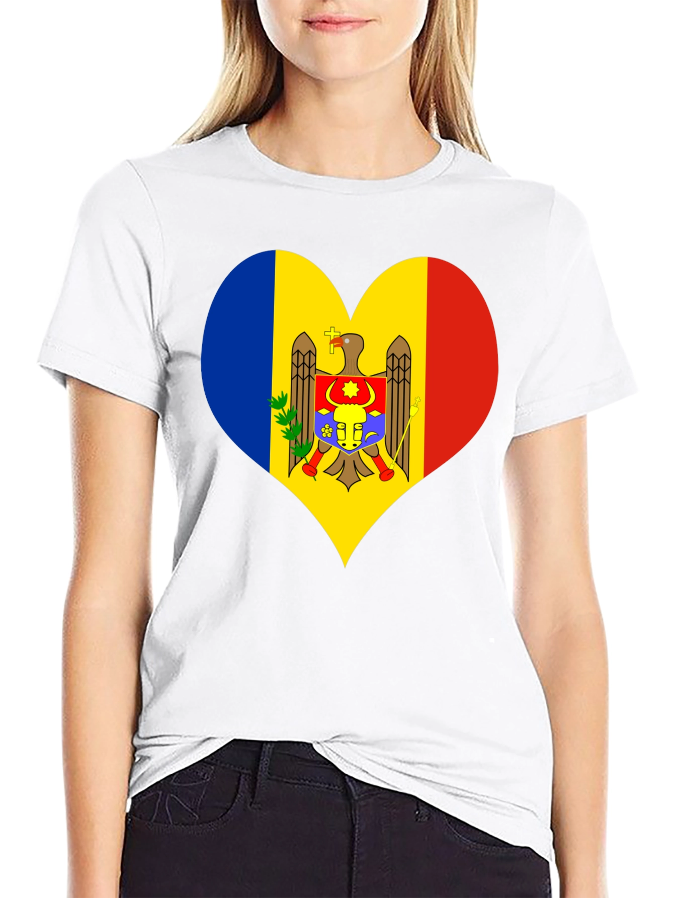 Moldova Flag Heart T-Shirt Black Tee
