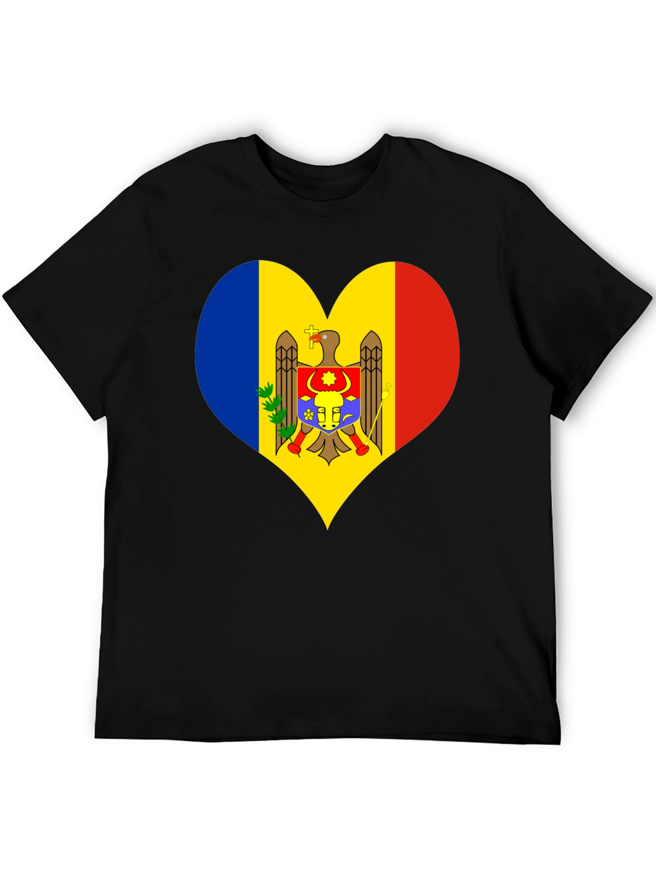 Moldova Flag Heart T-Shirt Black Tee