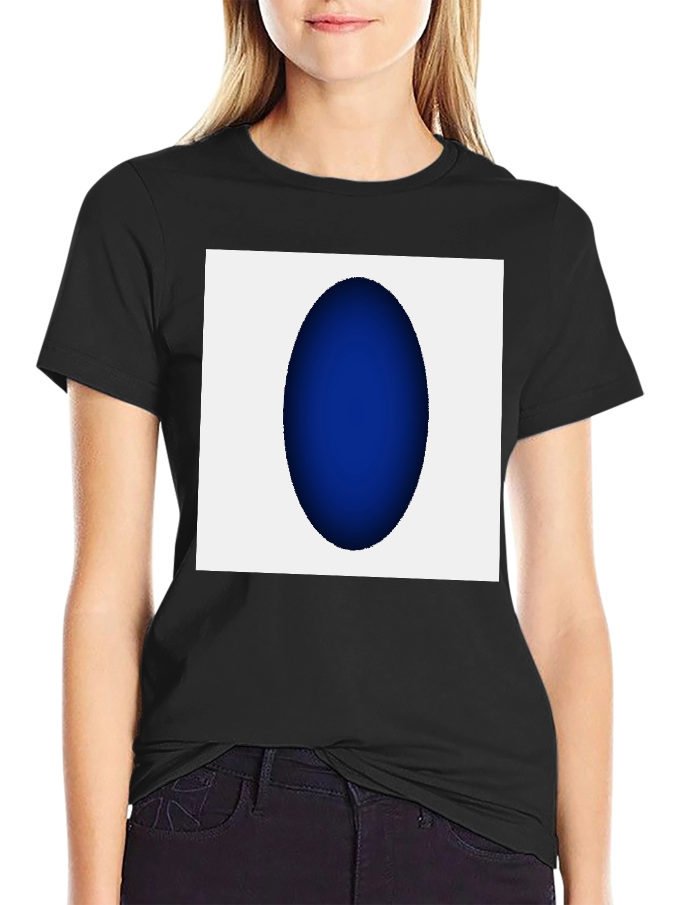Modern Black T-Shirt with Abstract Blue Oval Design