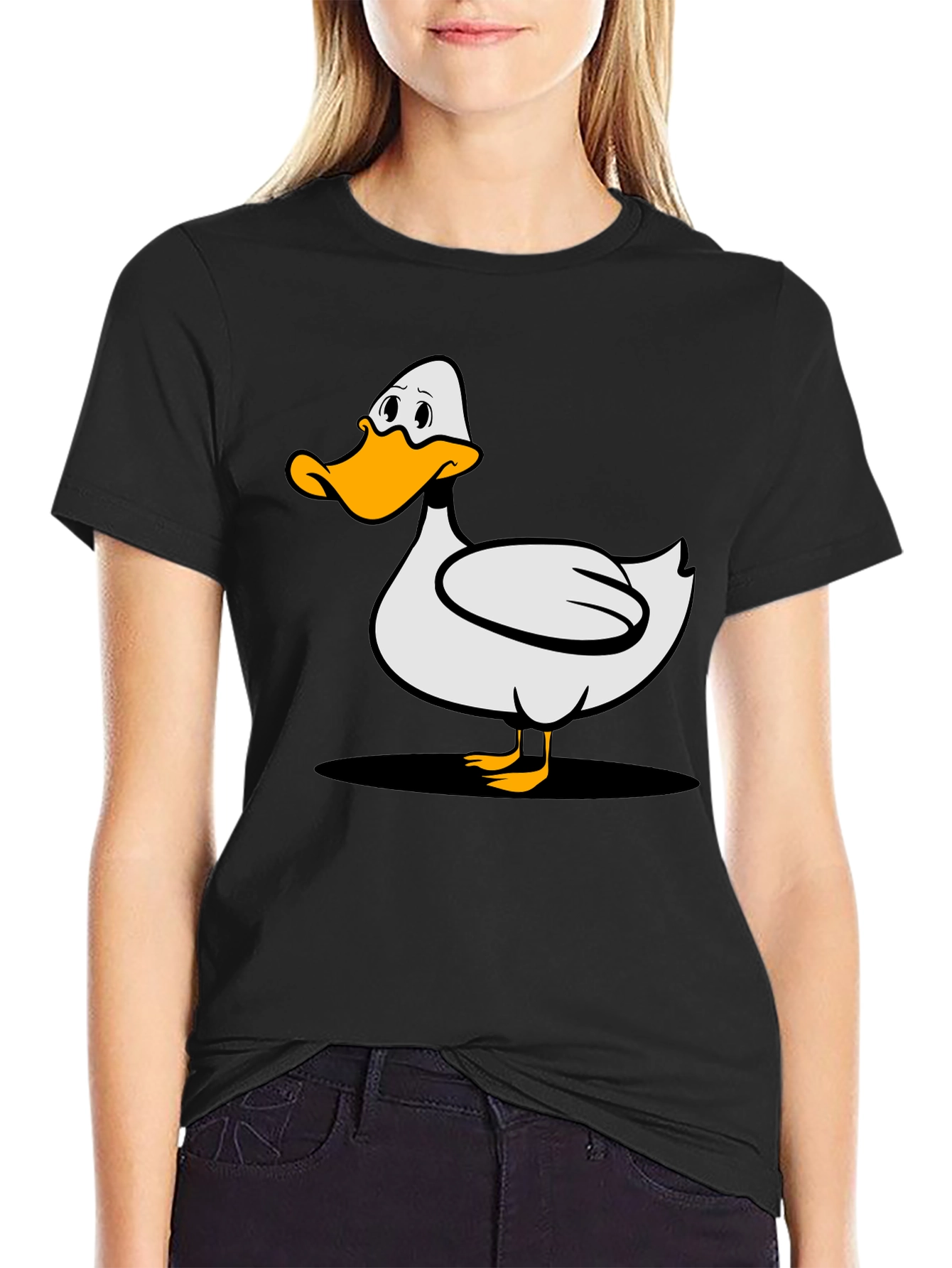 Cartoon Duck Graphic Tee - Unisex Black T-Shirt