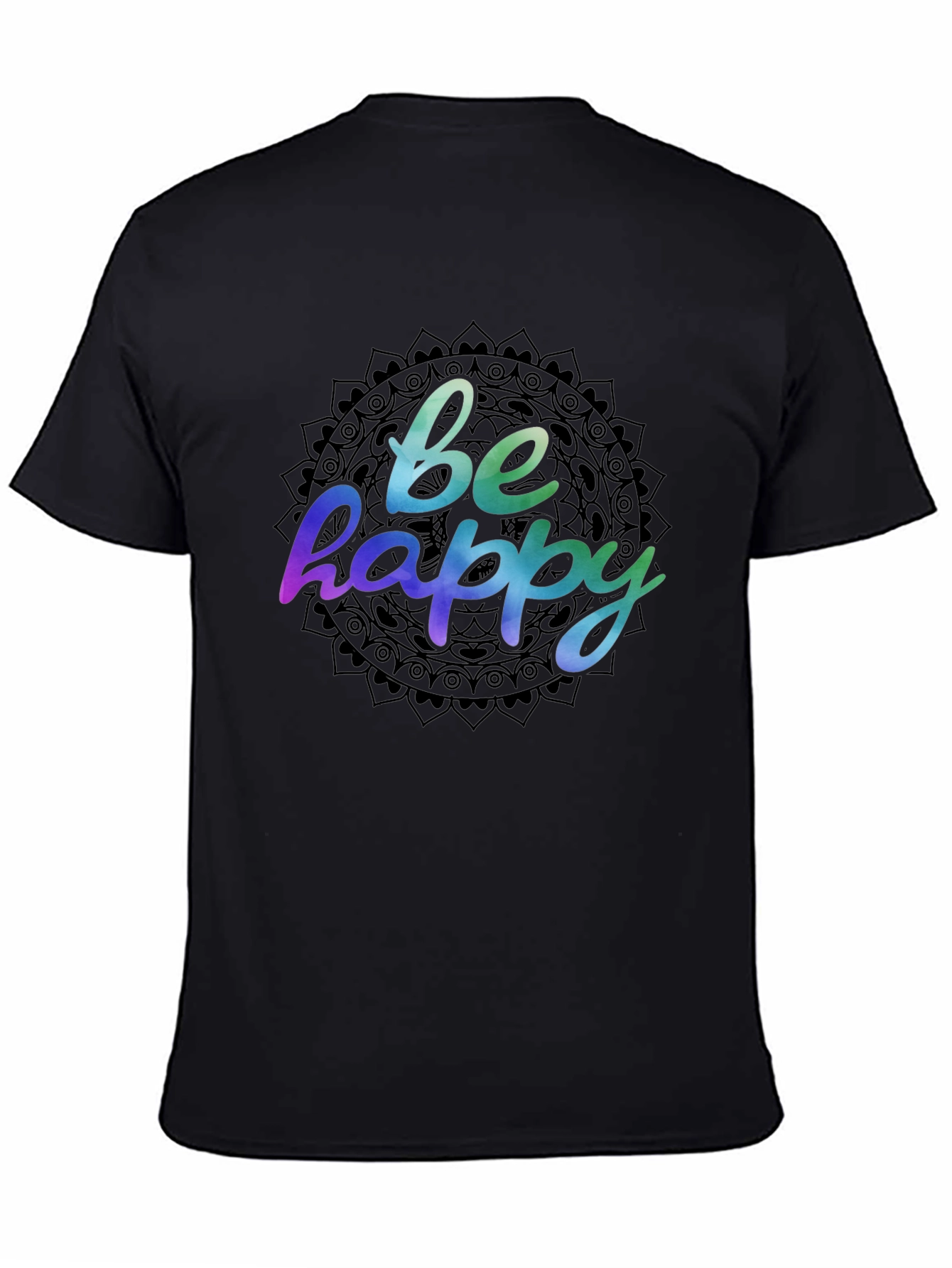 Be Happy Mandala Graphic Black T-Shirt