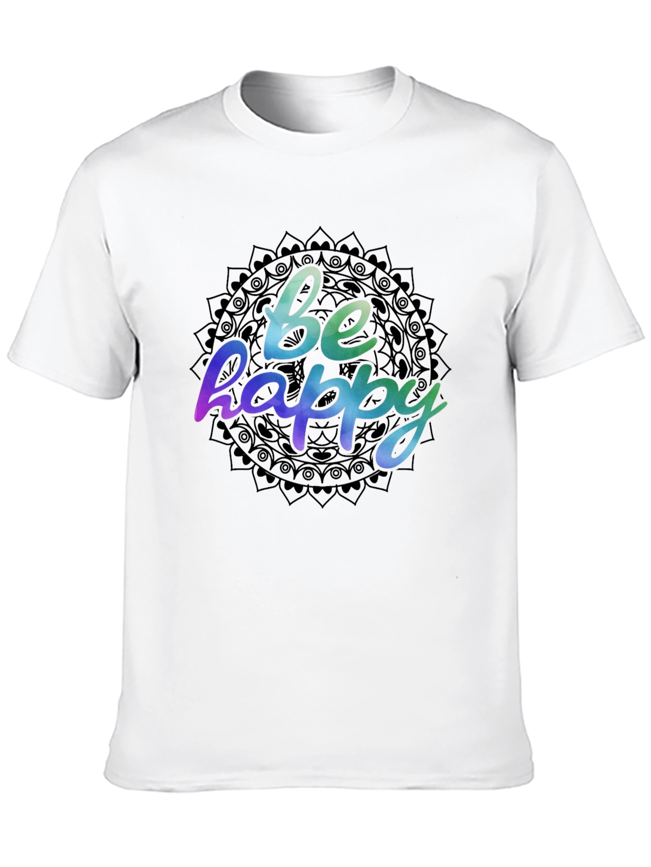 Be Happy Mandala Graphic Black T-Shirt