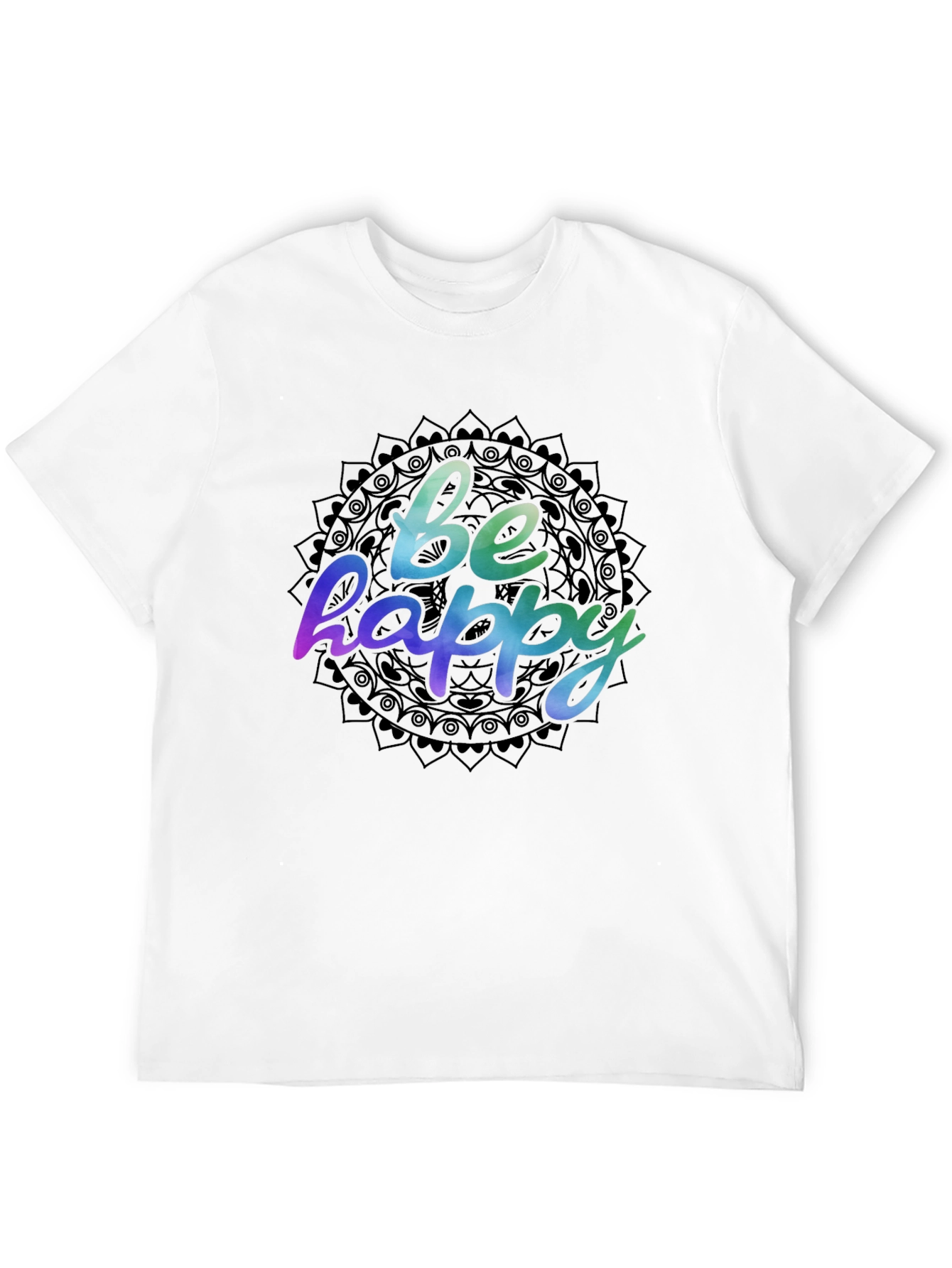 Be Happy Mandala Graphic Black T-Shirt