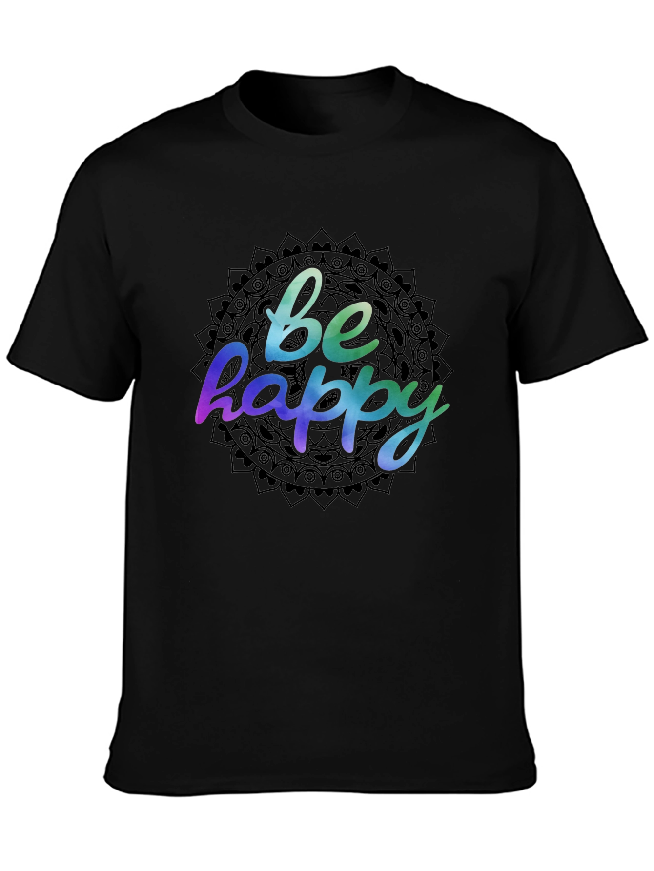 Be Happy Mandala Graphic Black T-Shirt