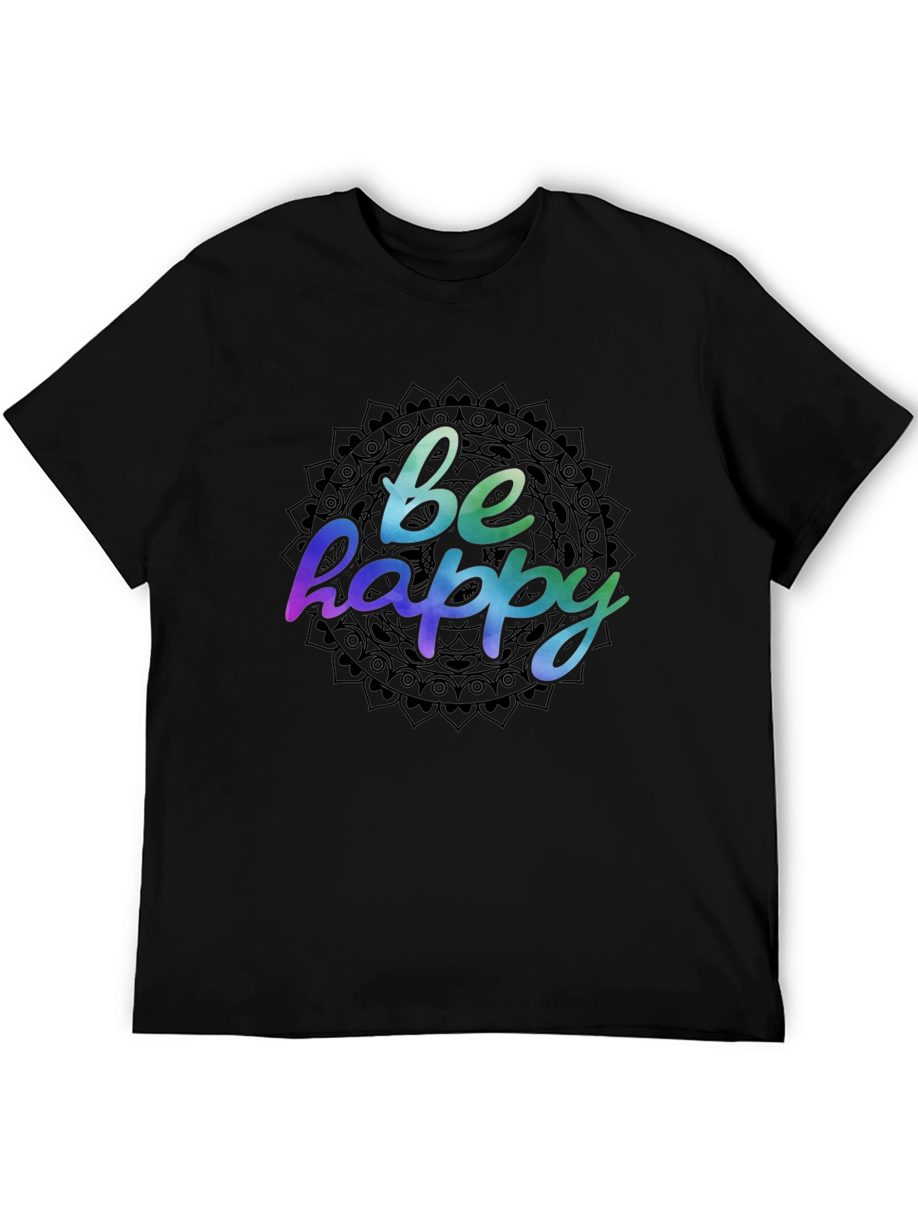 Be Happy Mandala Graphic Black T-Shirt
