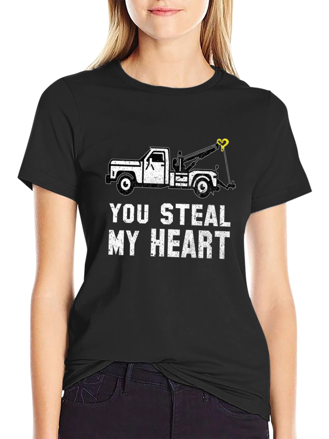 You Steal My Heart Tow Truck Black T-Shirt