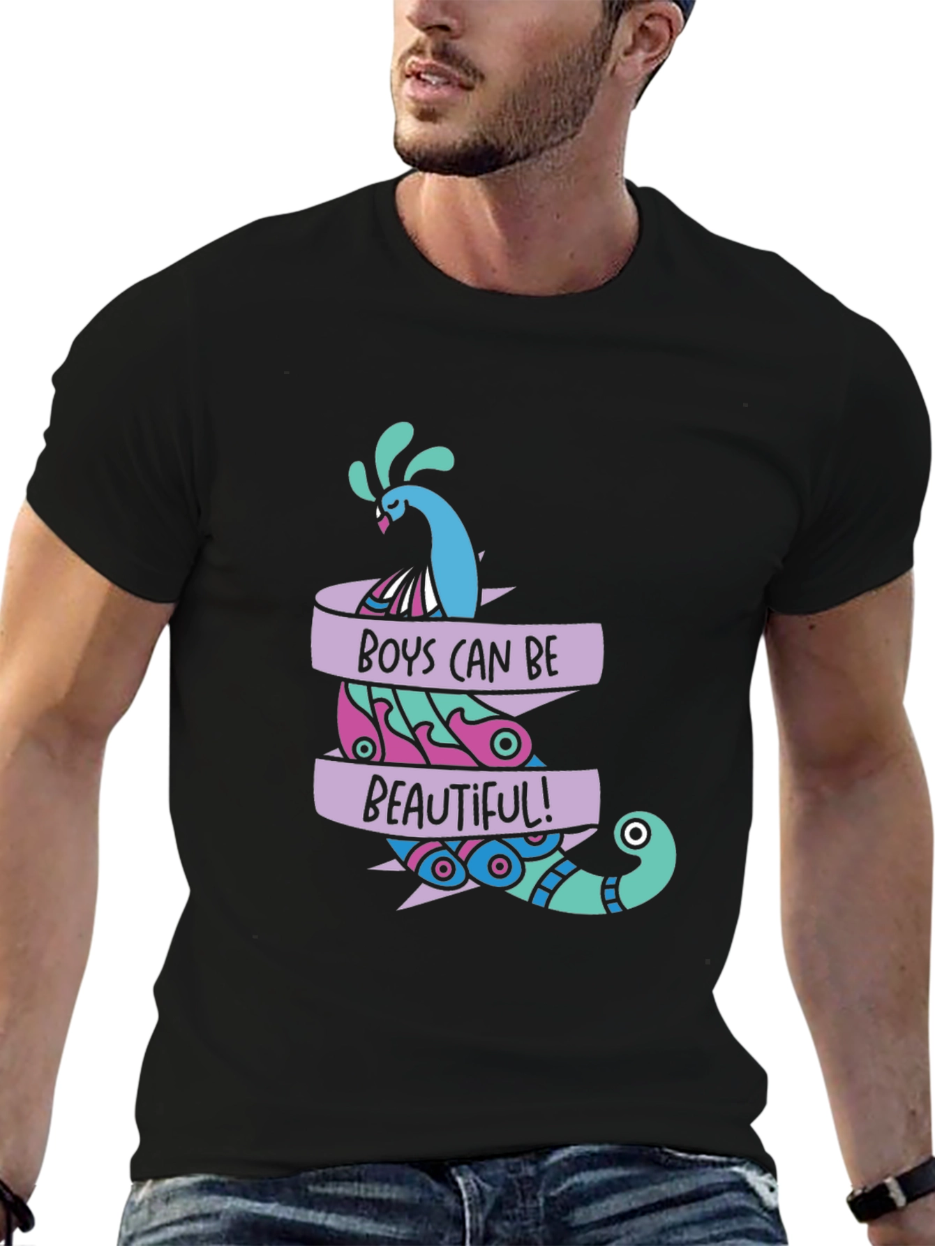 Boys Can Be Beautiful Peacock Graphic Tee