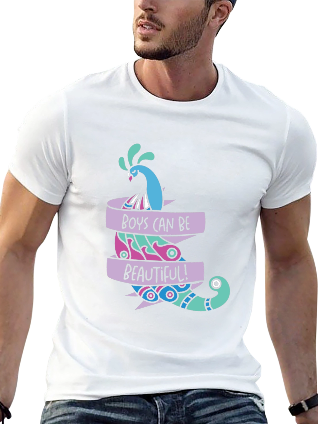 Boys Can Be Beautiful Peacock Graphic Tee