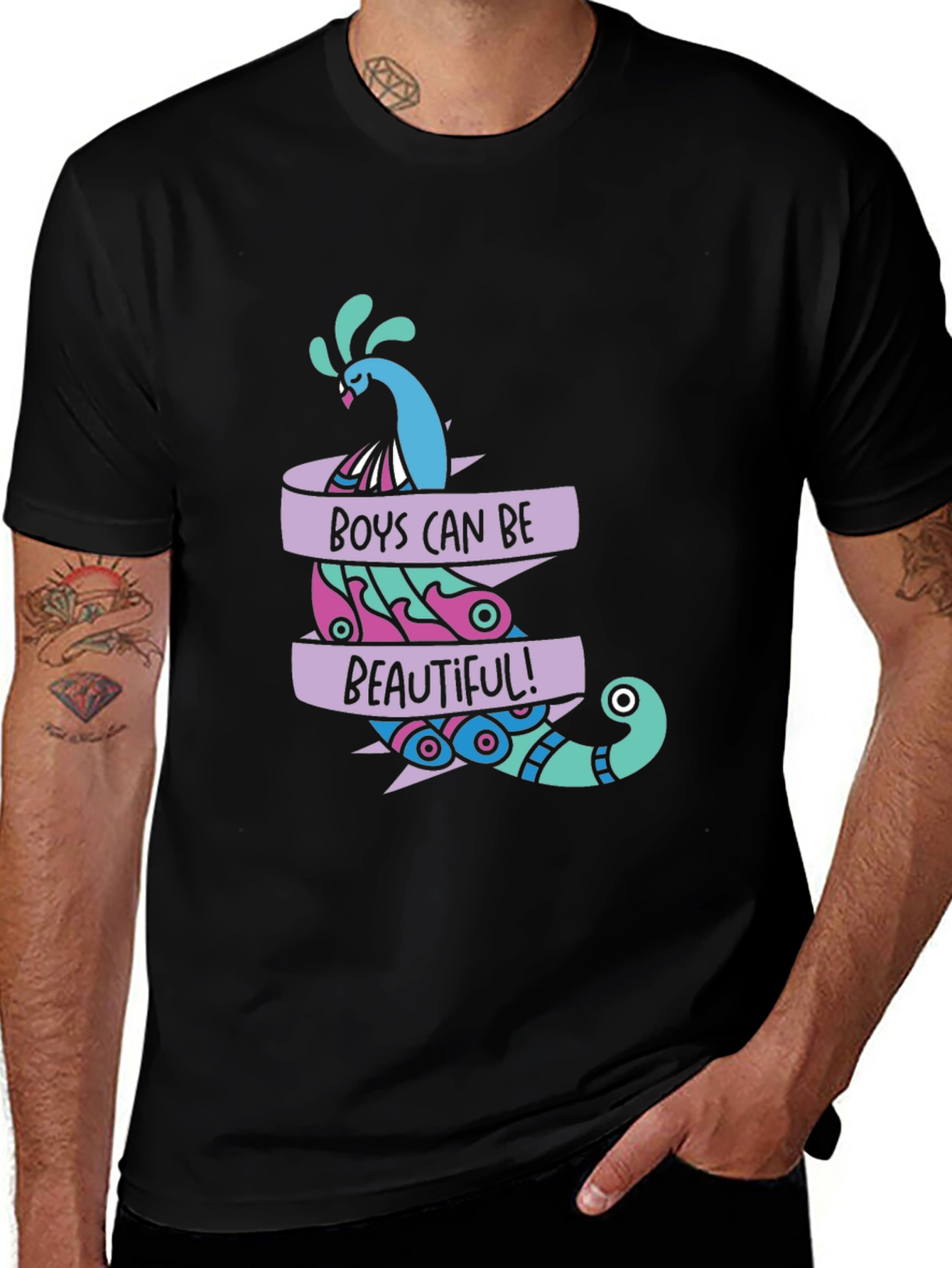 Boys Can Be Beautiful Peacock Graphic Tee