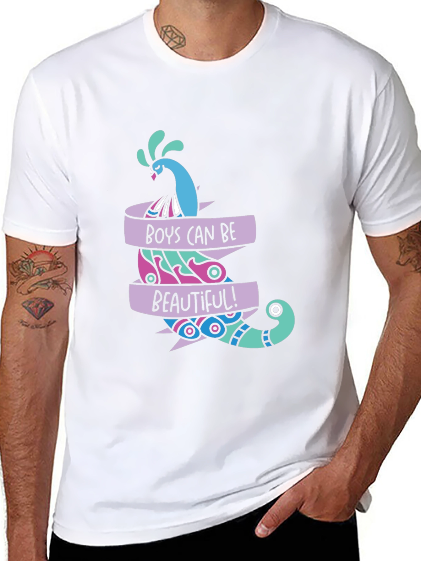 Boys Can Be Beautiful Peacock Graphic Tee
