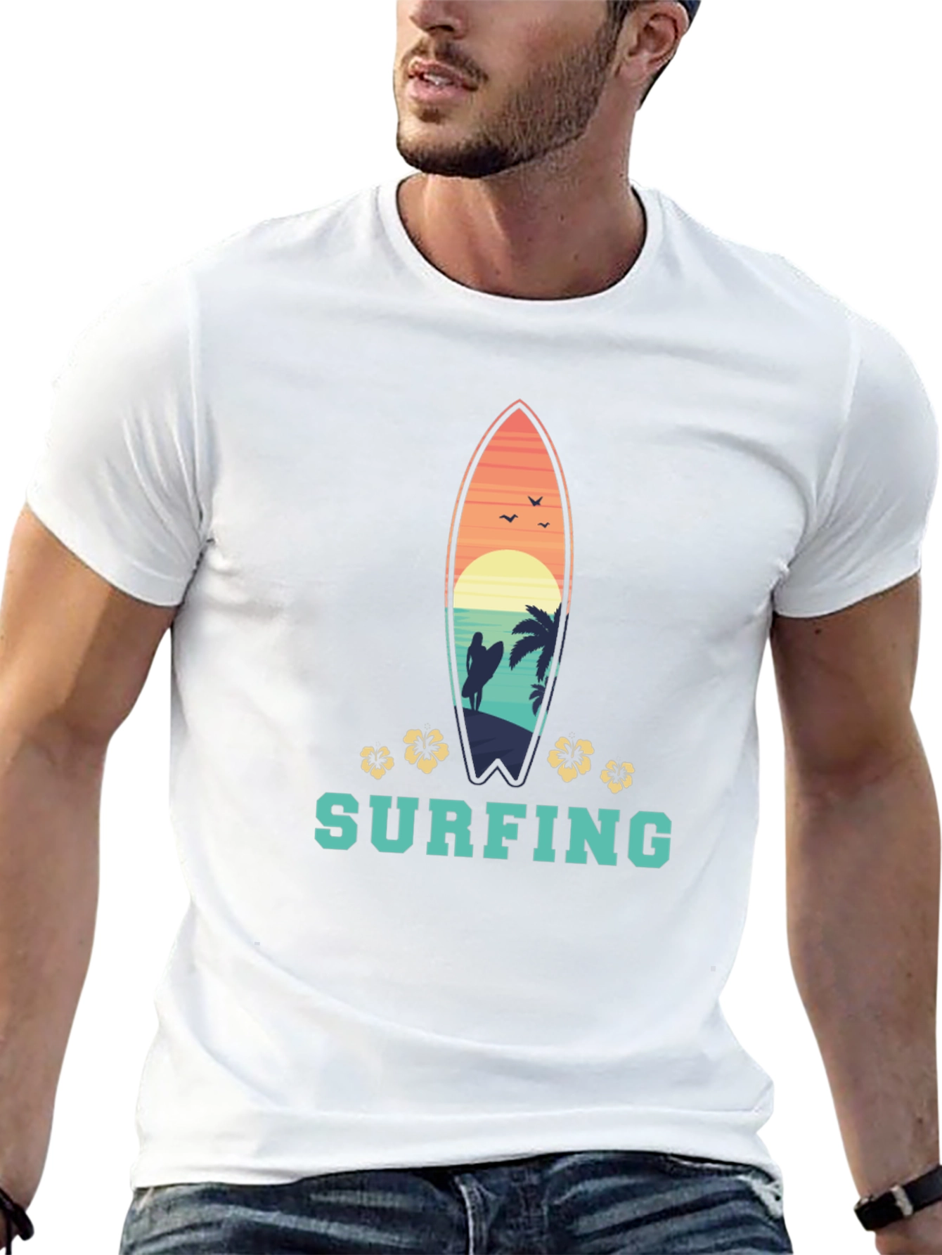 Surfing T-Shirt: Tropical Surfboard Design