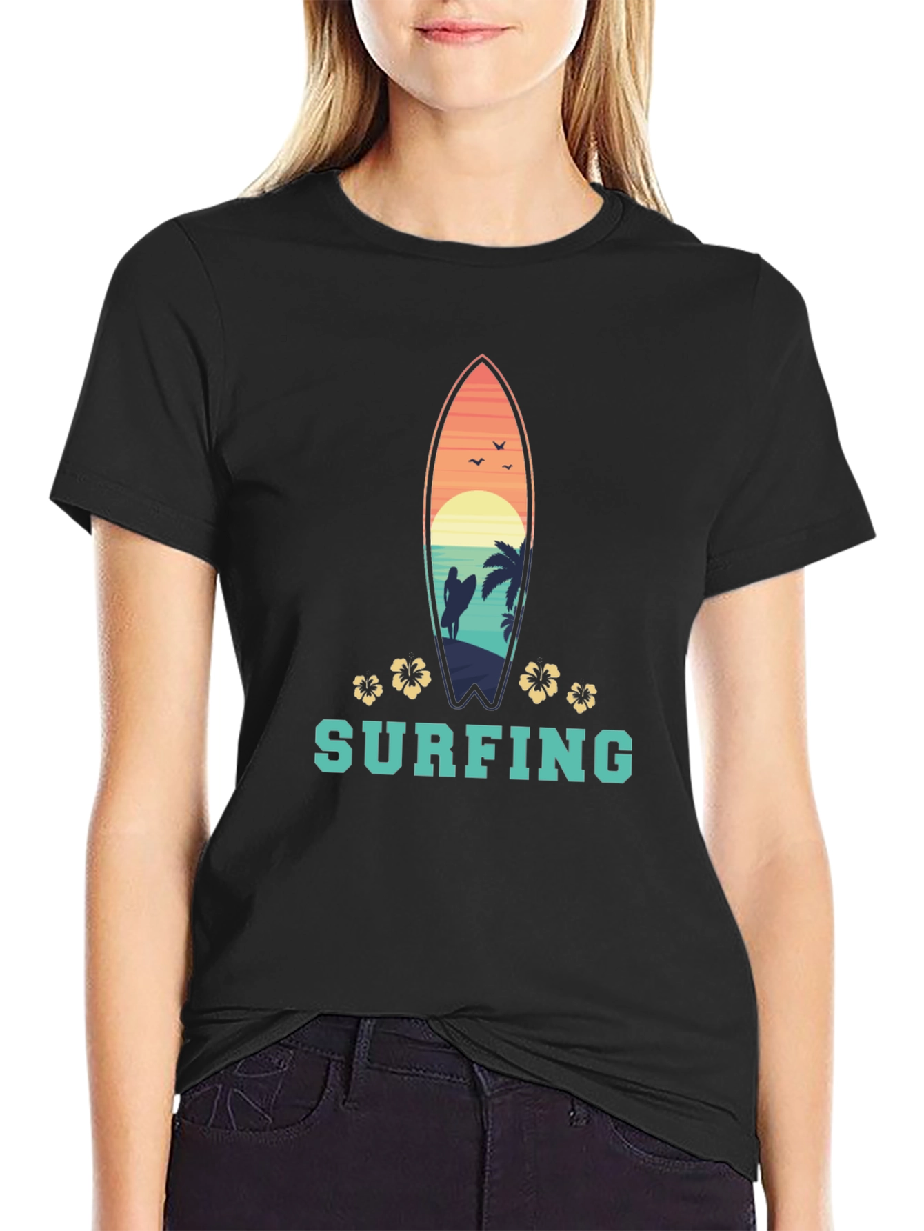 Surfing T-Shirt: Tropical Surfboard Design