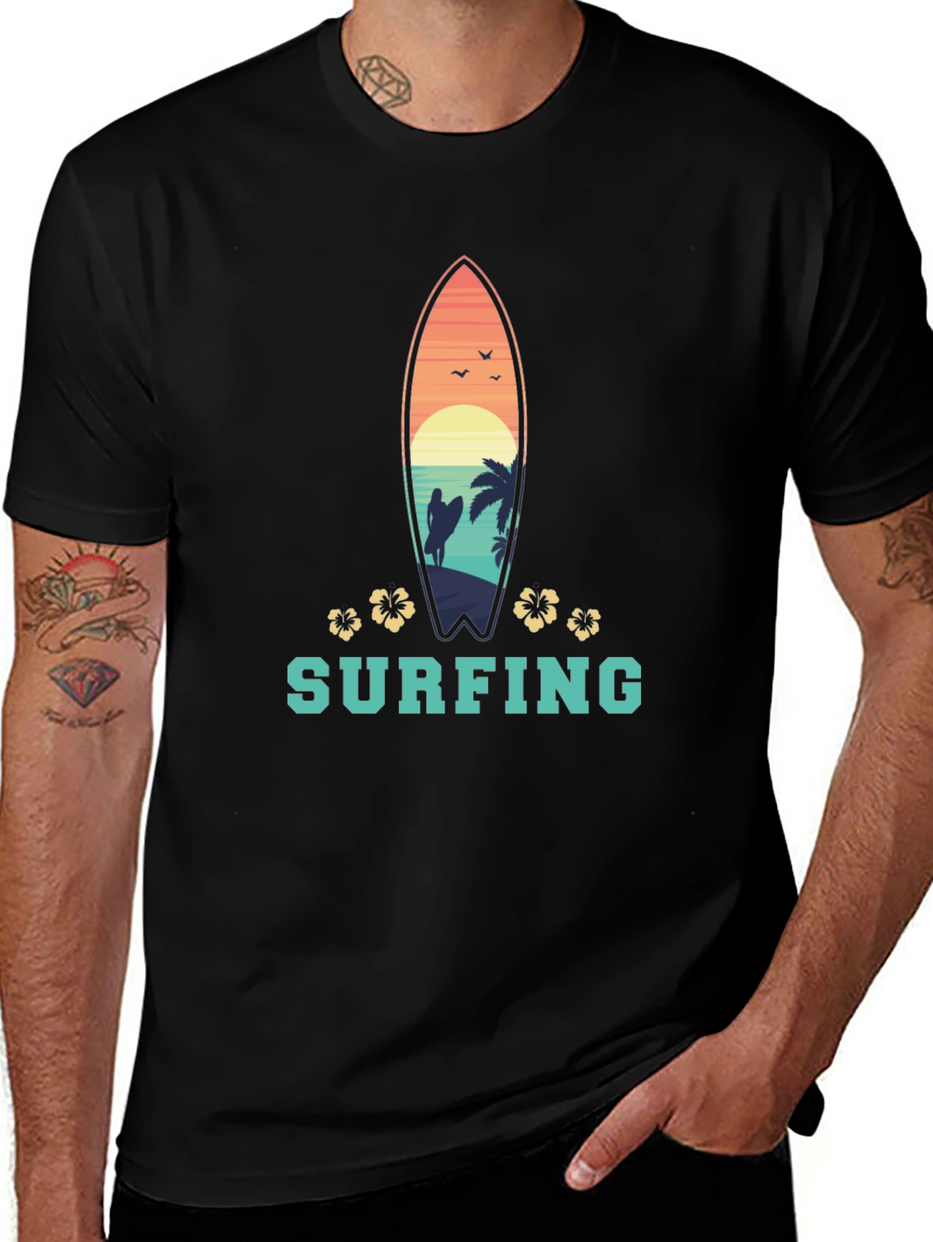 Surfing T-Shirt: Tropical Surfboard Design