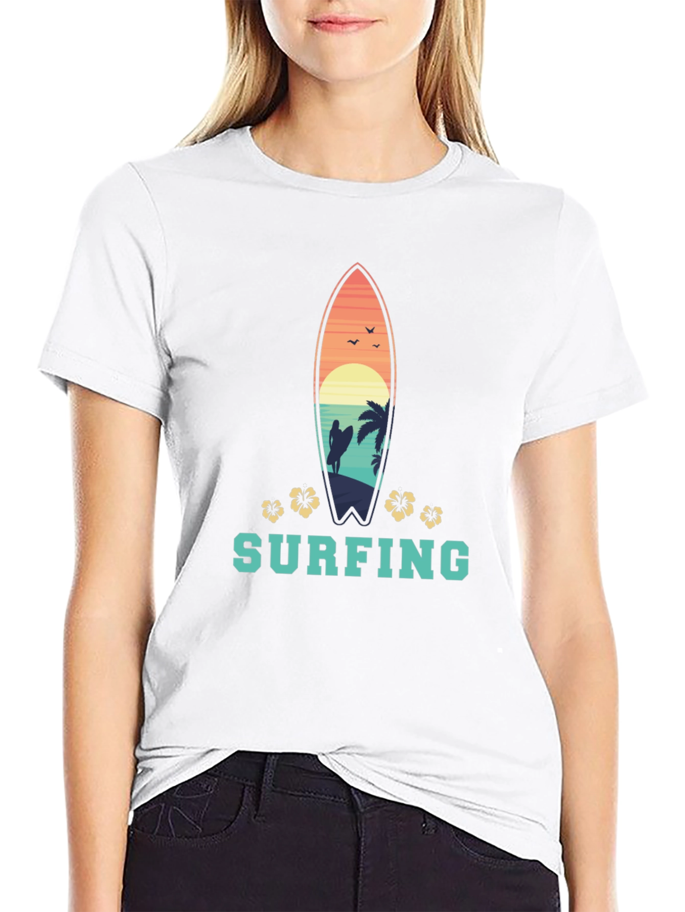 Surfing T-Shirt: Tropical Surfboard Design
