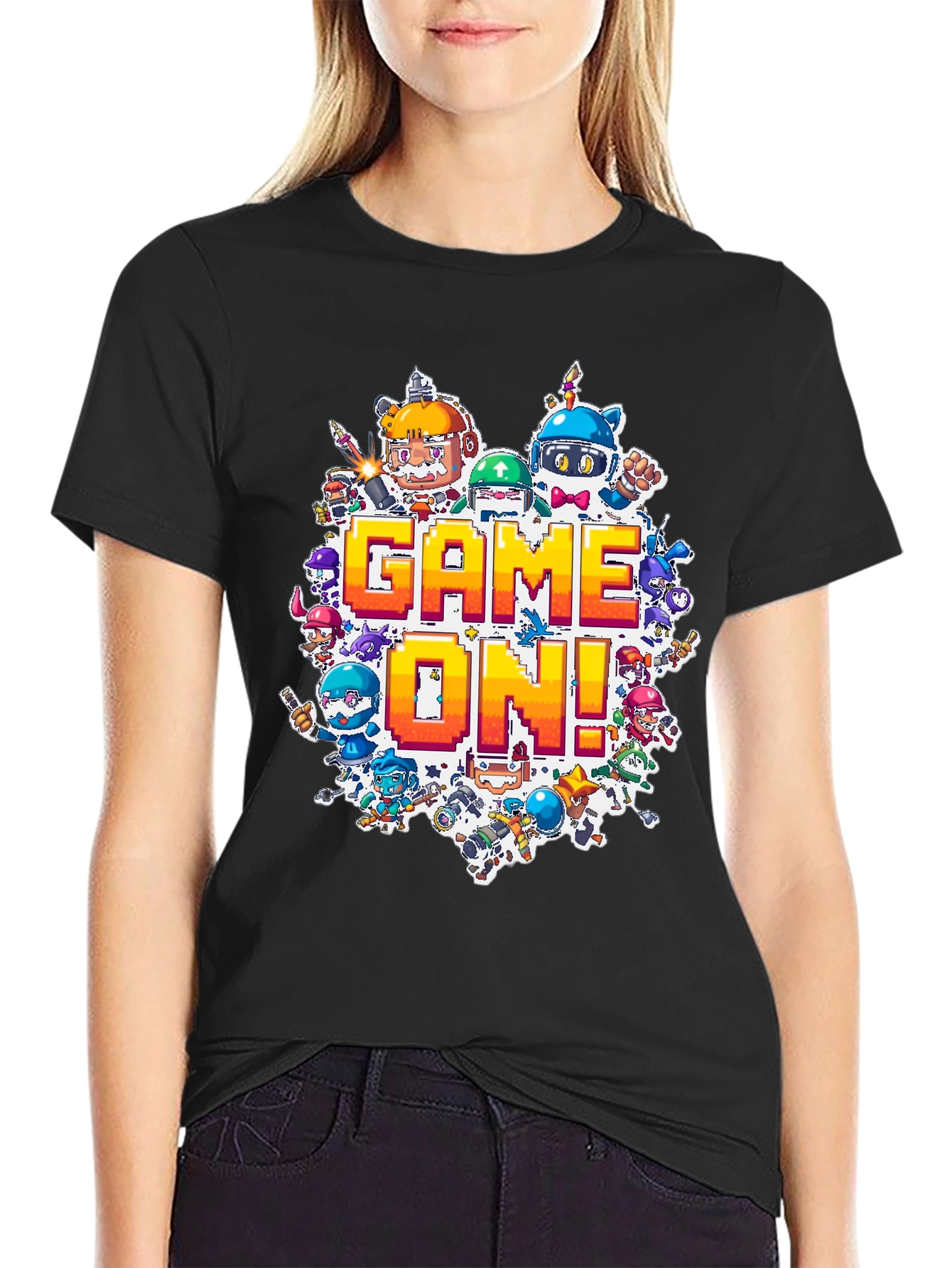 Game On! Graphic Print Black T-Shirt