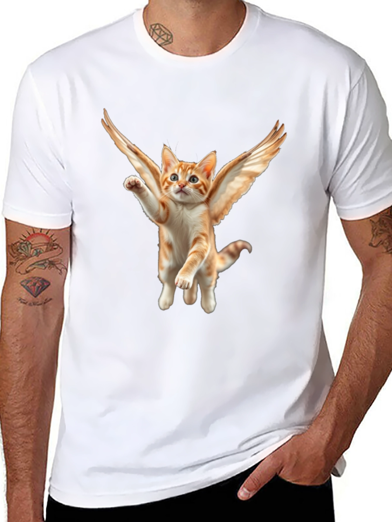 Angel Cat T-Shirt - Flying Feline Design