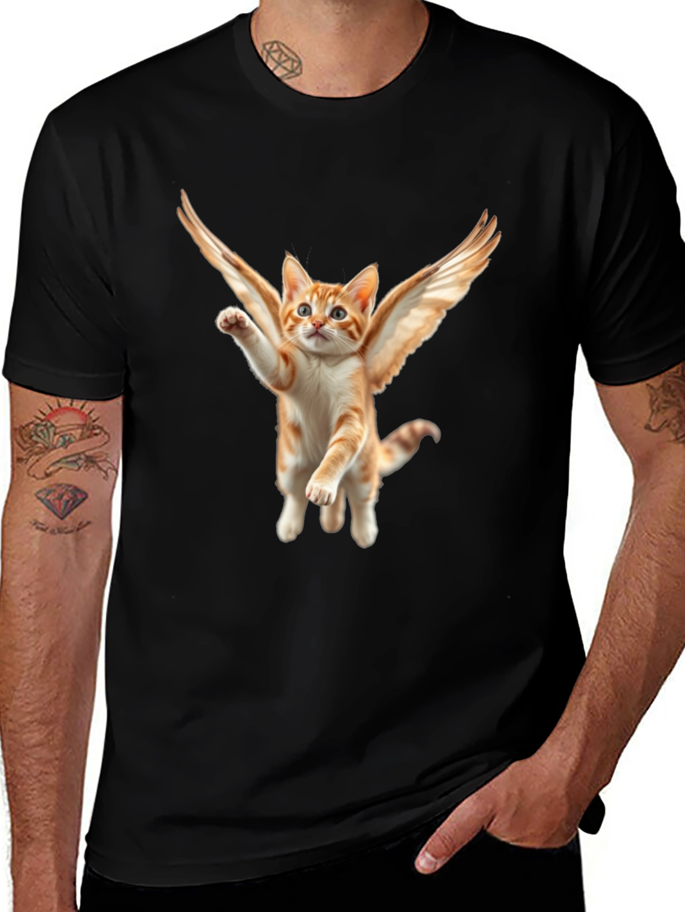 Angel Cat T-Shirt - Flying Feline Design