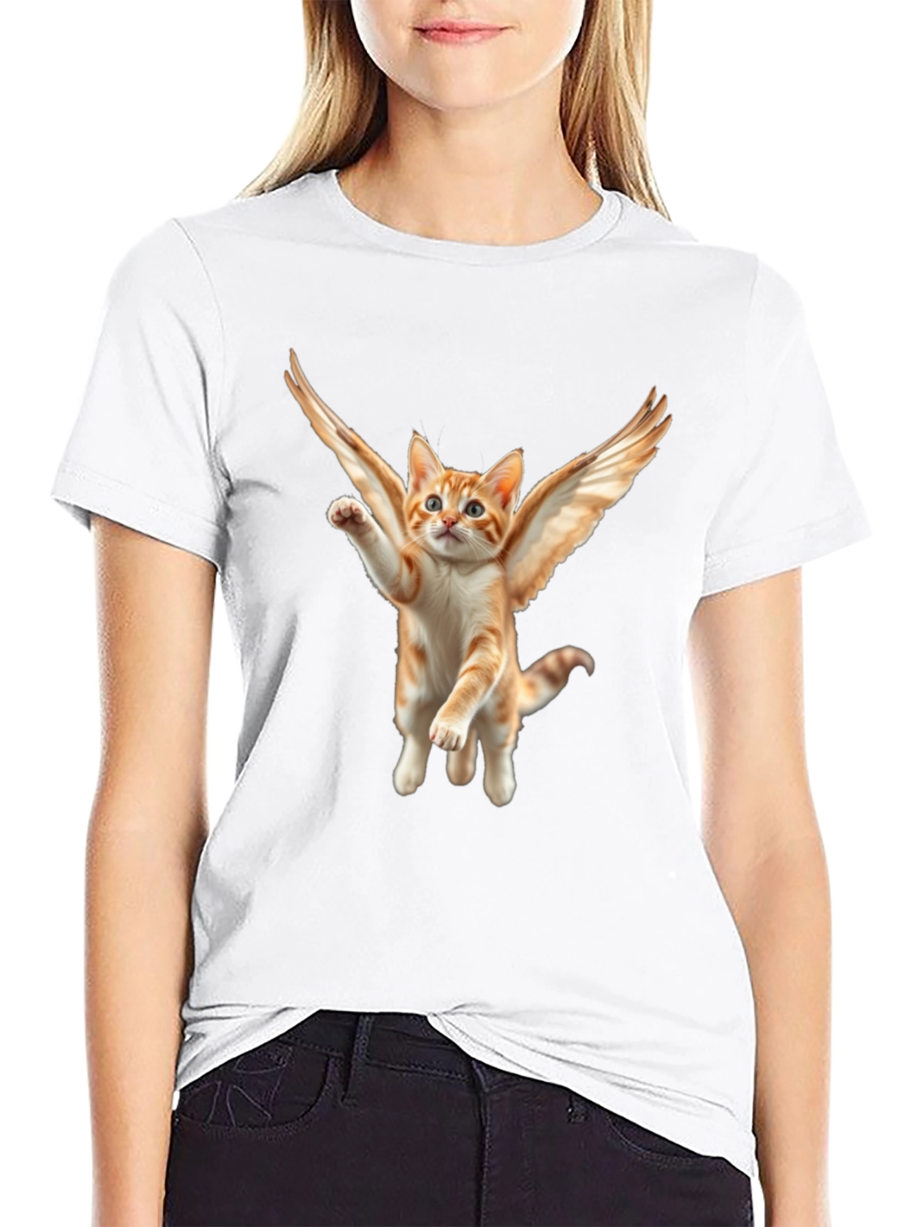 Angel Cat T-Shirt - Flying Feline Design