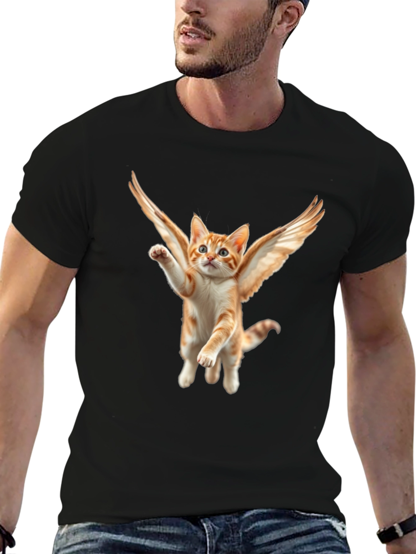 Angel Cat T-Shirt - Flying Feline Design