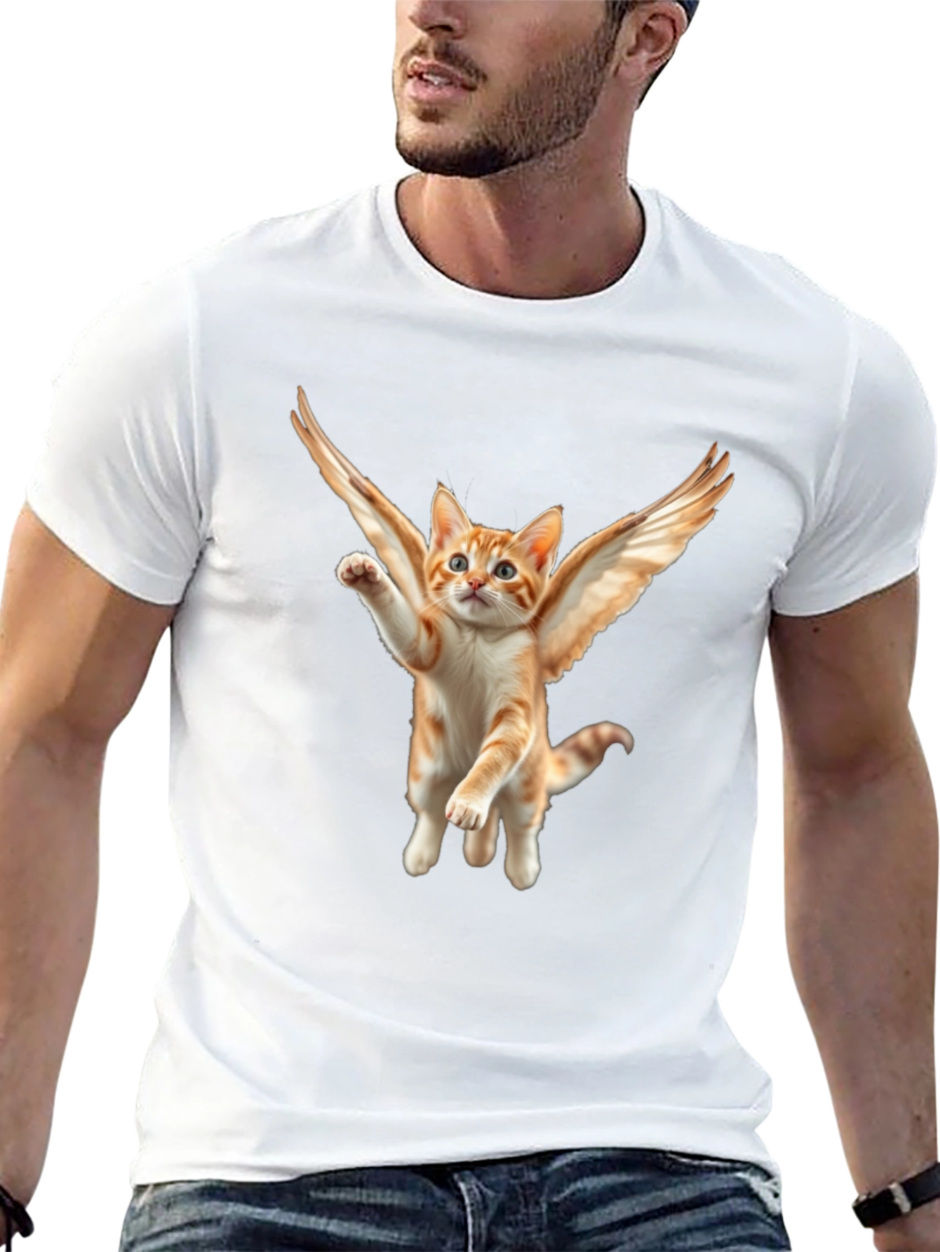 Angel Cat T-Shirt - Flying Feline Design