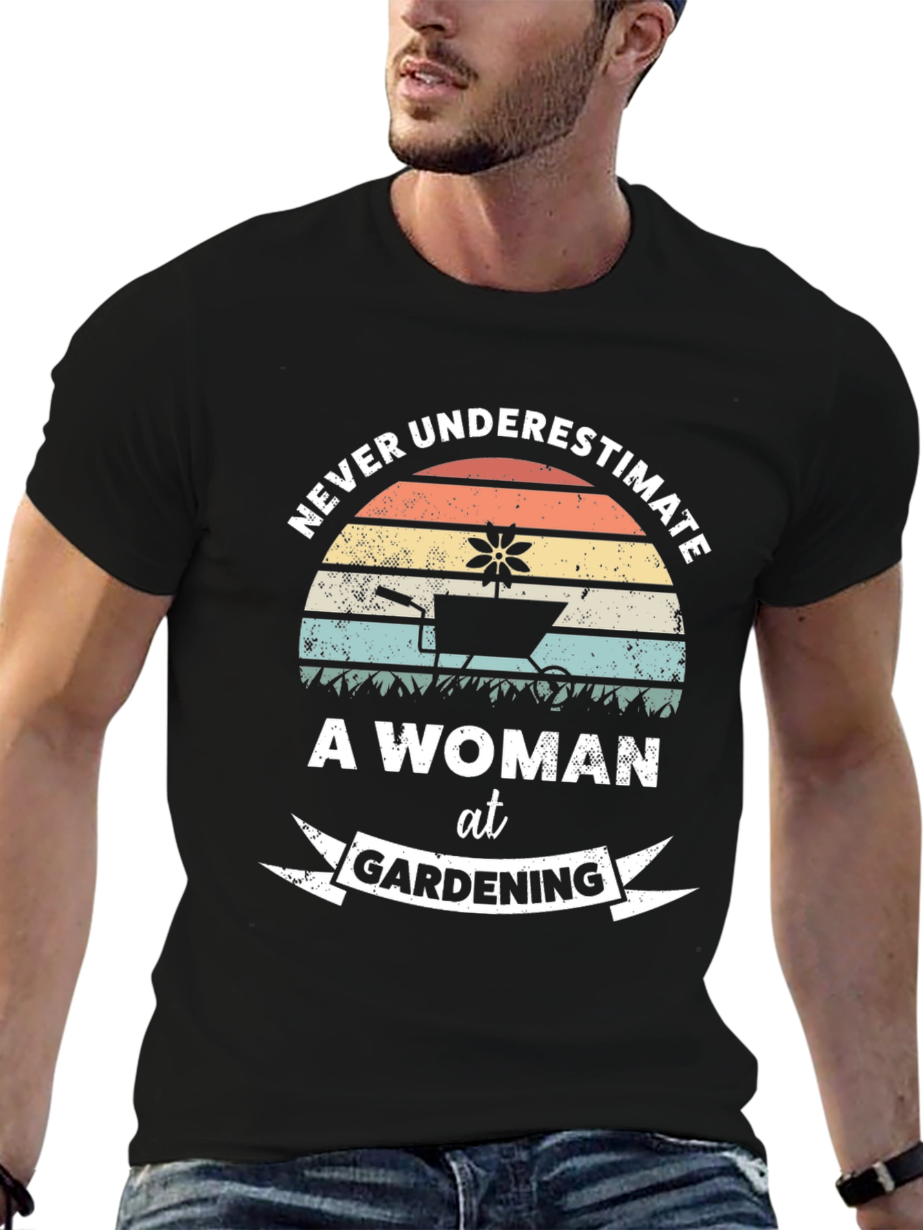 Gardening Woman Graphic Tee - Black Cotton T-Shirt