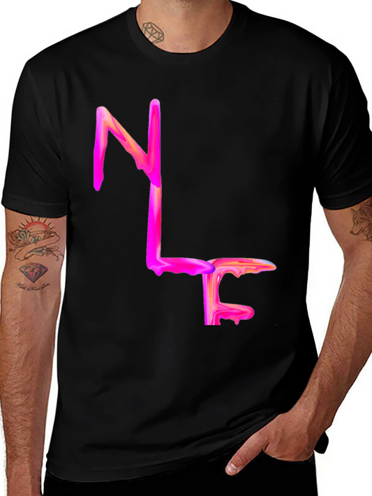Abstract Initial Tee - Unique Pink Letter Design on Black Shirt