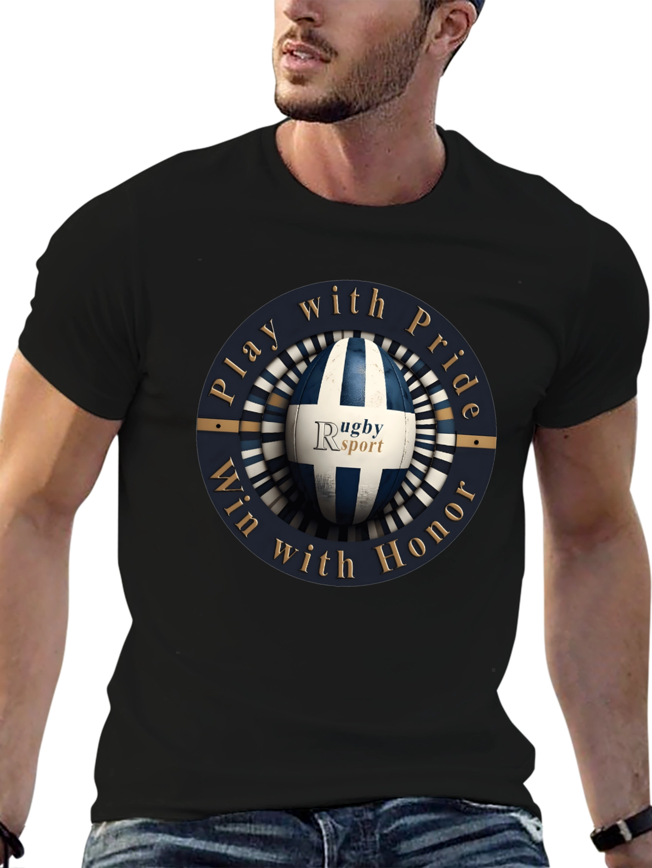 Rugby Sport Black Graphic T-Shirt