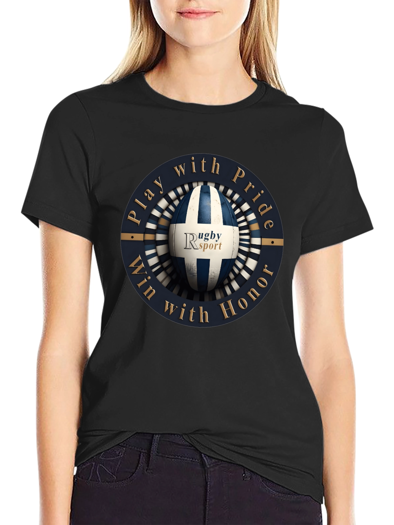 Rugby Sport Black Graphic T-Shirt