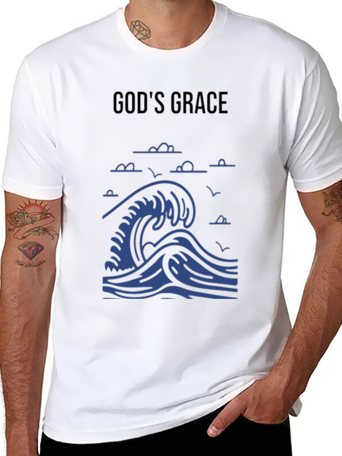 Gods Grace Wave T-Shirt - Black Graphic Tee