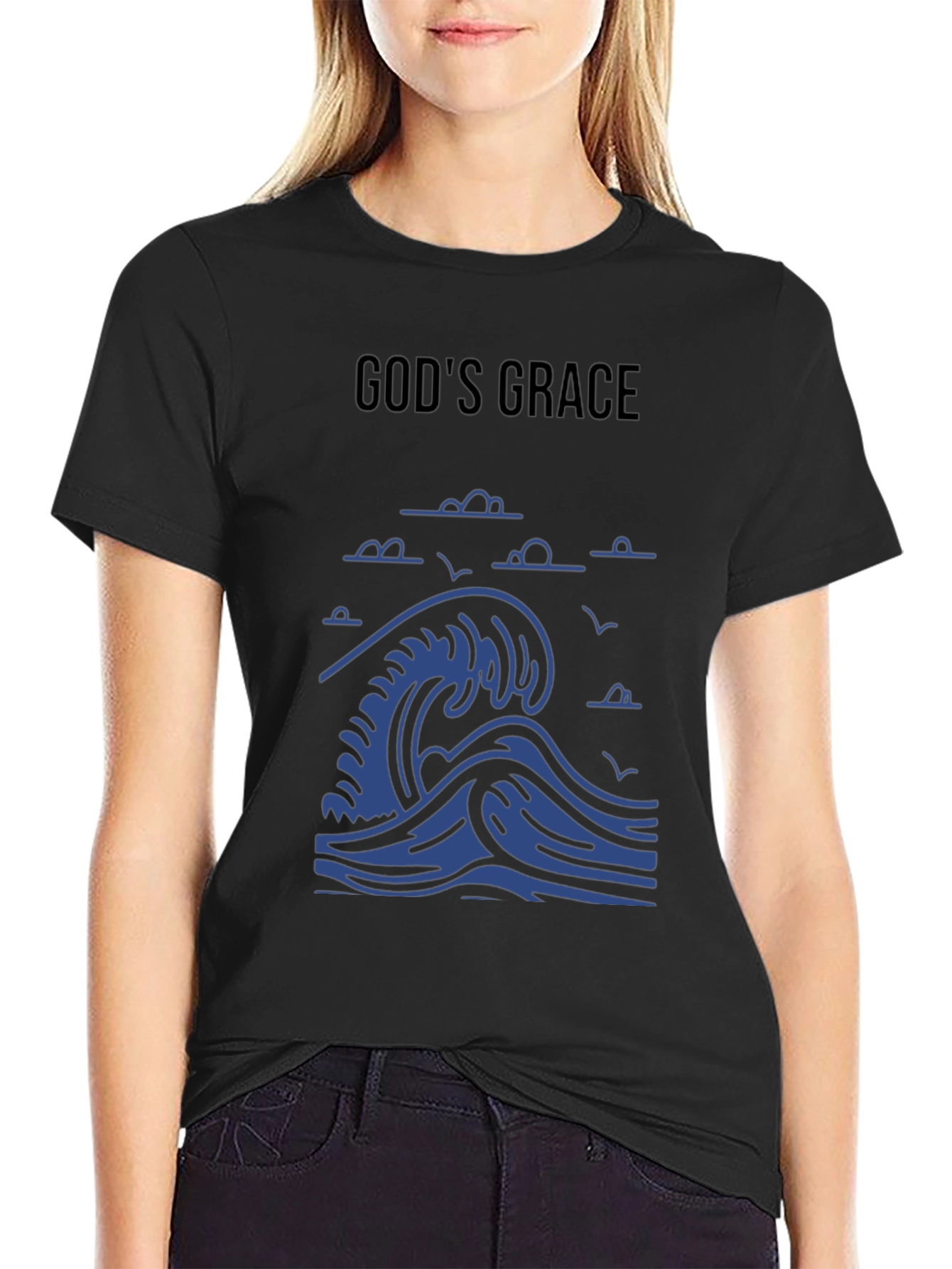 Gods Grace Wave T-Shirt - Black Graphic Tee