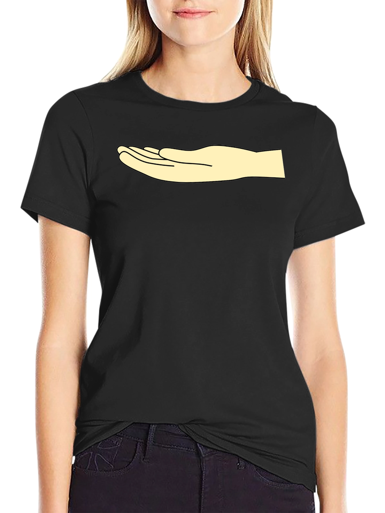 Graphic Tee: Hand Design Casual Black T-Shirt