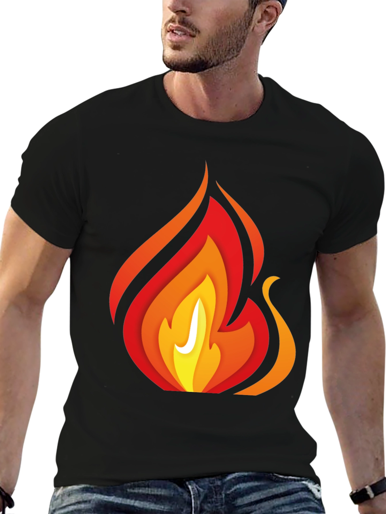 Bold Fire Graphic Print Black T-Shirt