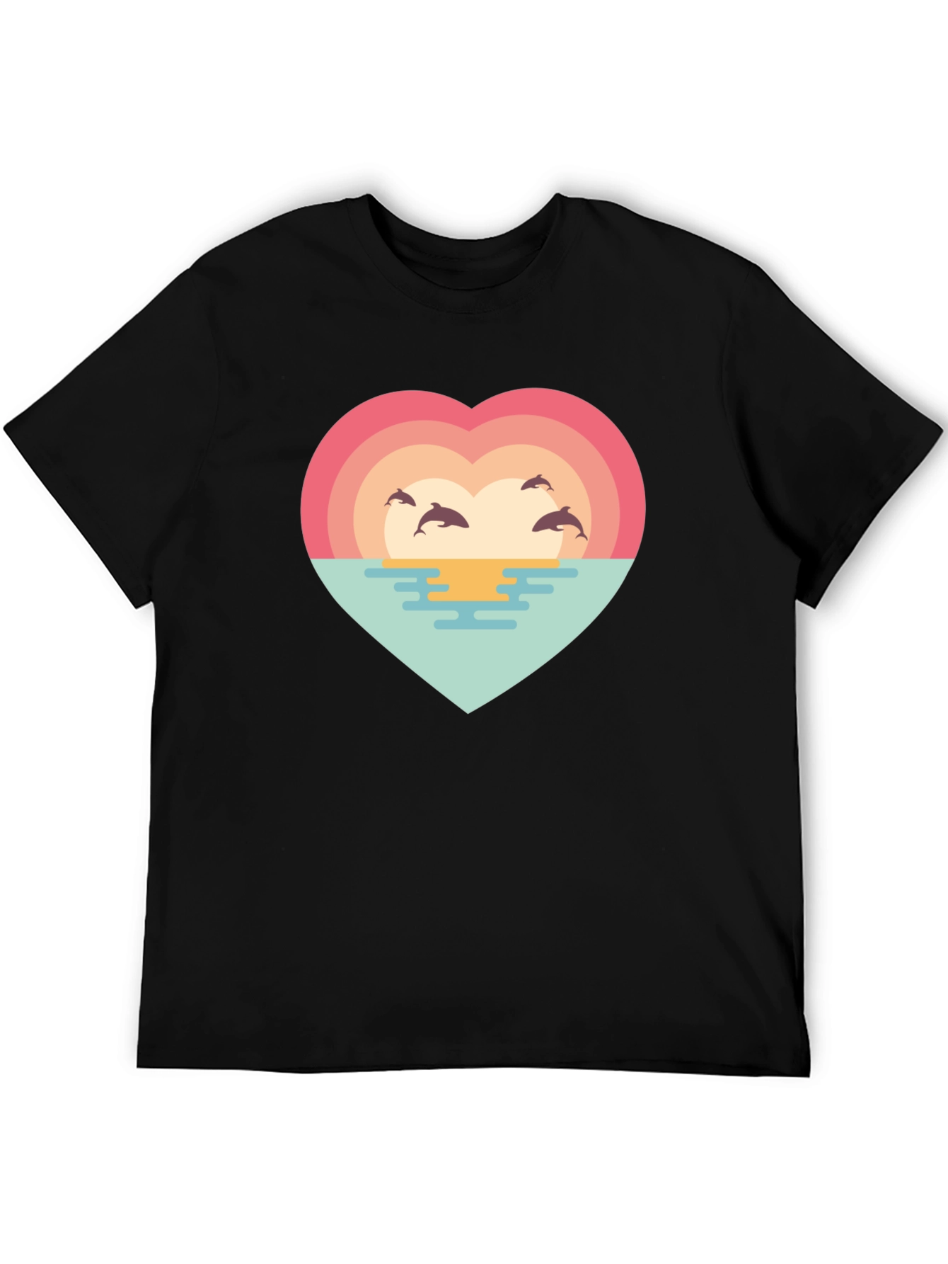Dolphin Sunset Heart T-Shirt - Ocean Lover Tee