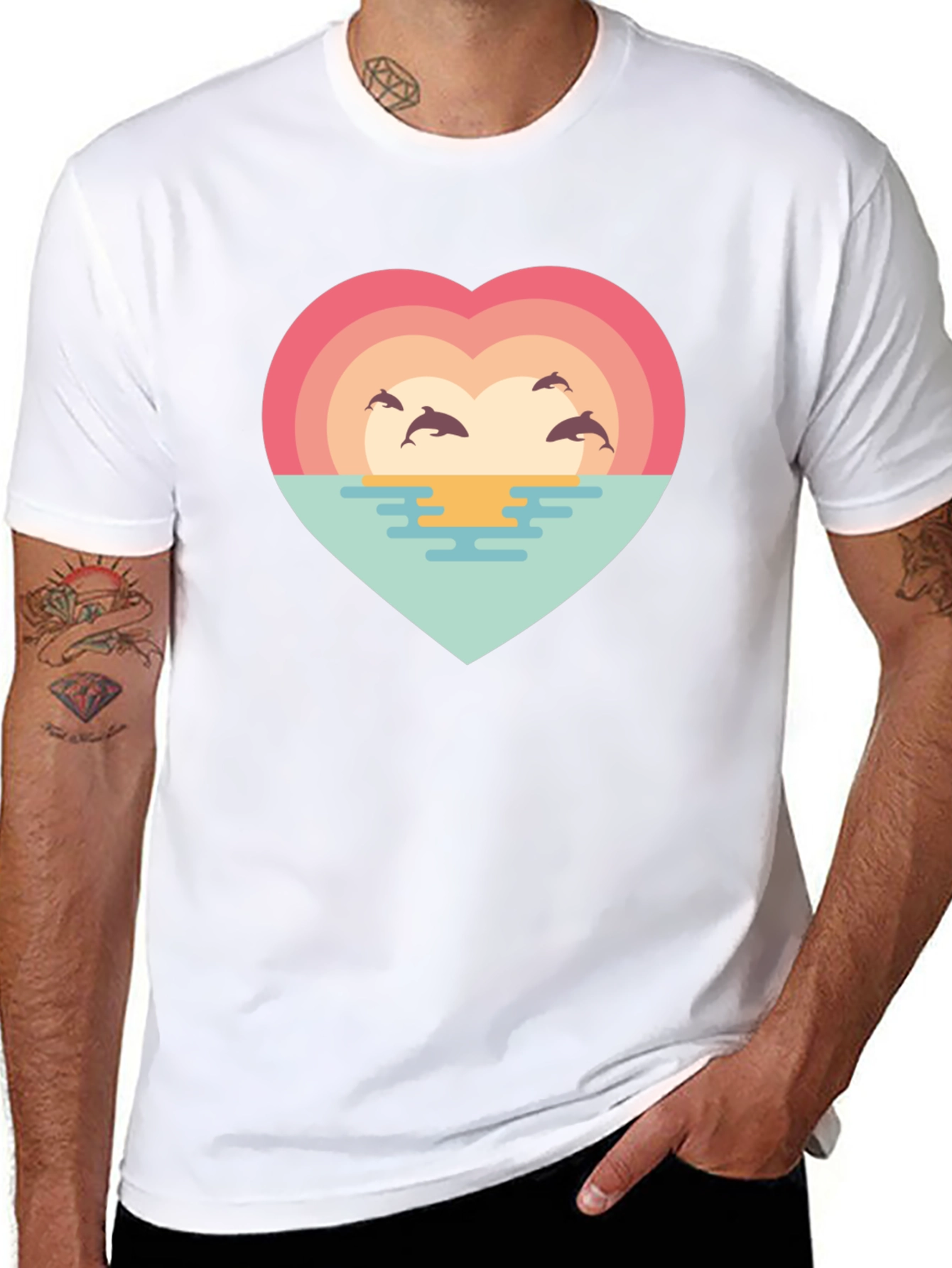 Dolphin Sunset Heart T-Shirt - Ocean Lover Tee