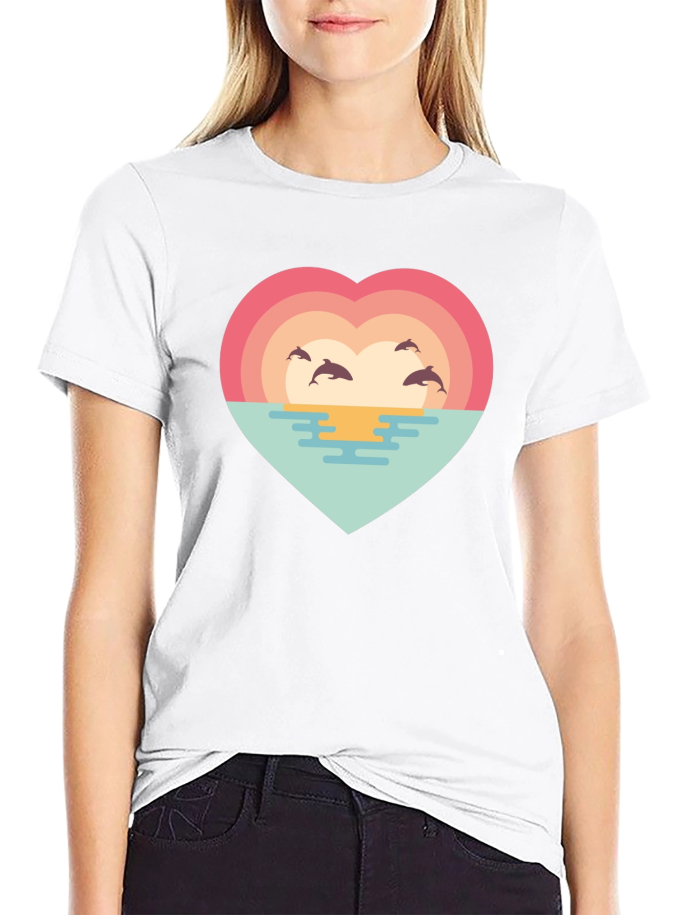 Dolphin Sunset Heart T-Shirt - Ocean Lover Tee