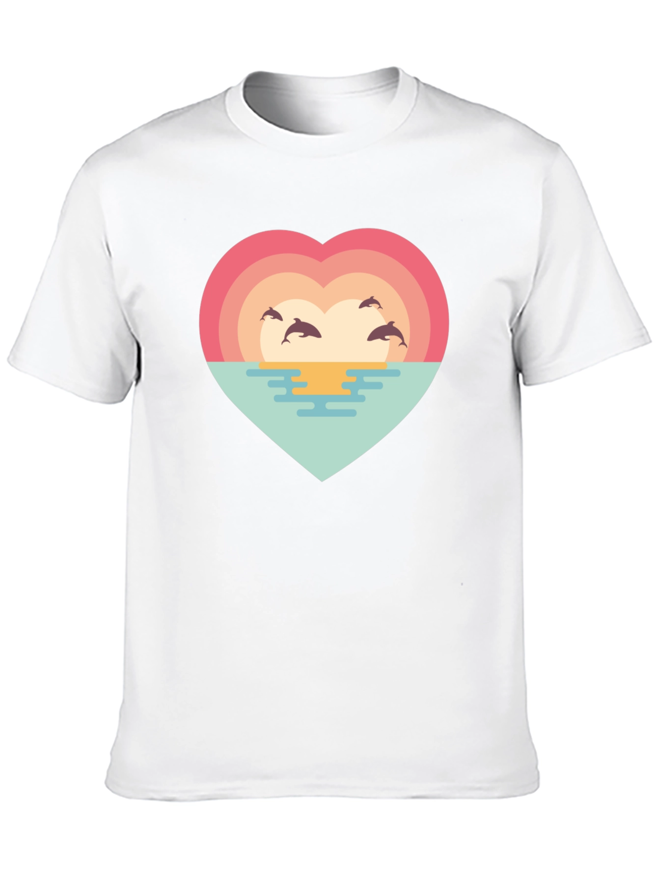 Dolphin Sunset Heart T-Shirt - Ocean Lover Tee
