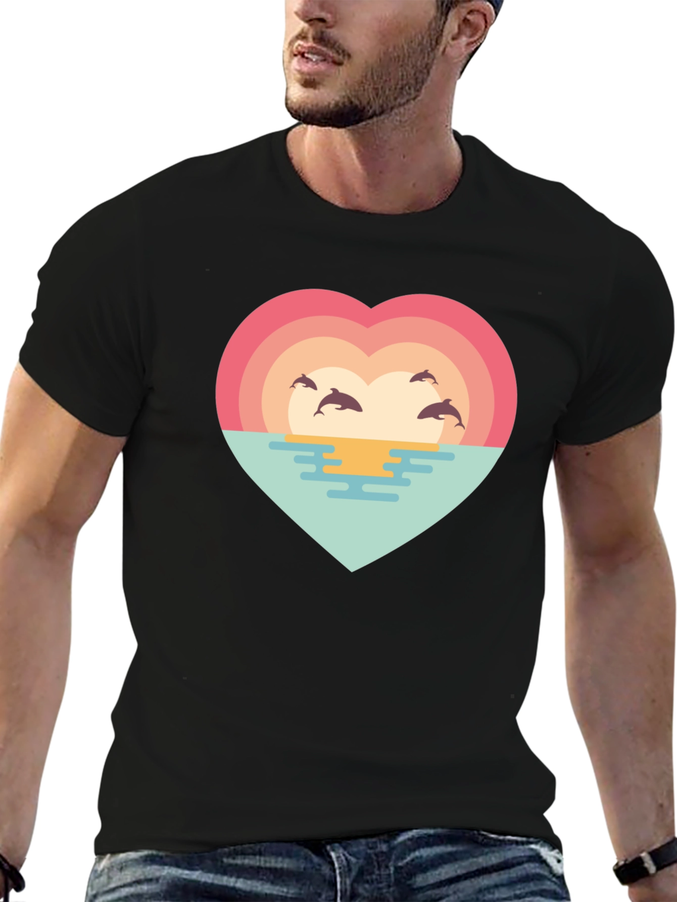 Dolphin Sunset Heart T-Shirt - Ocean Lover Tee