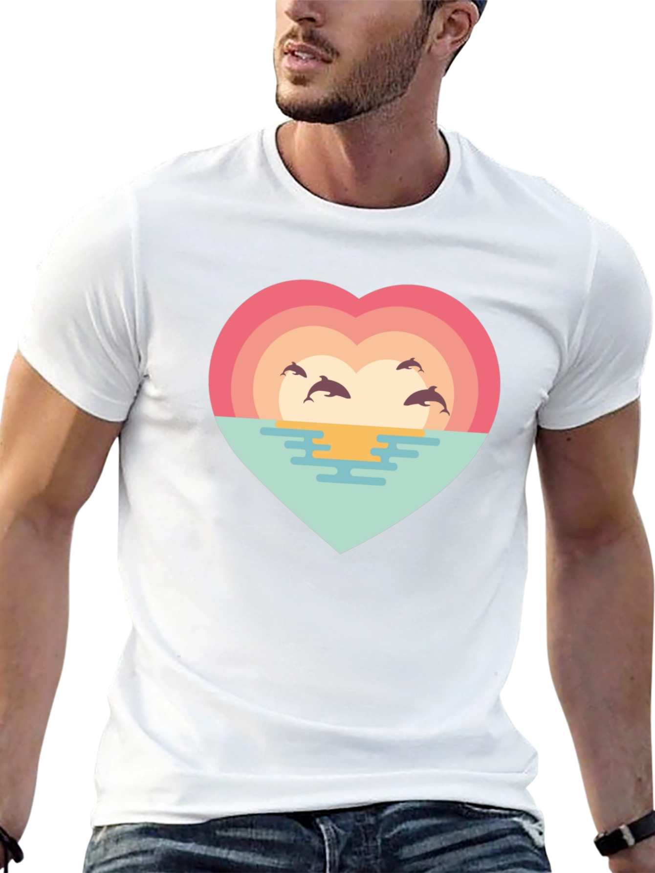 Dolphin Sunset Heart T-Shirt - Ocean Lover Tee