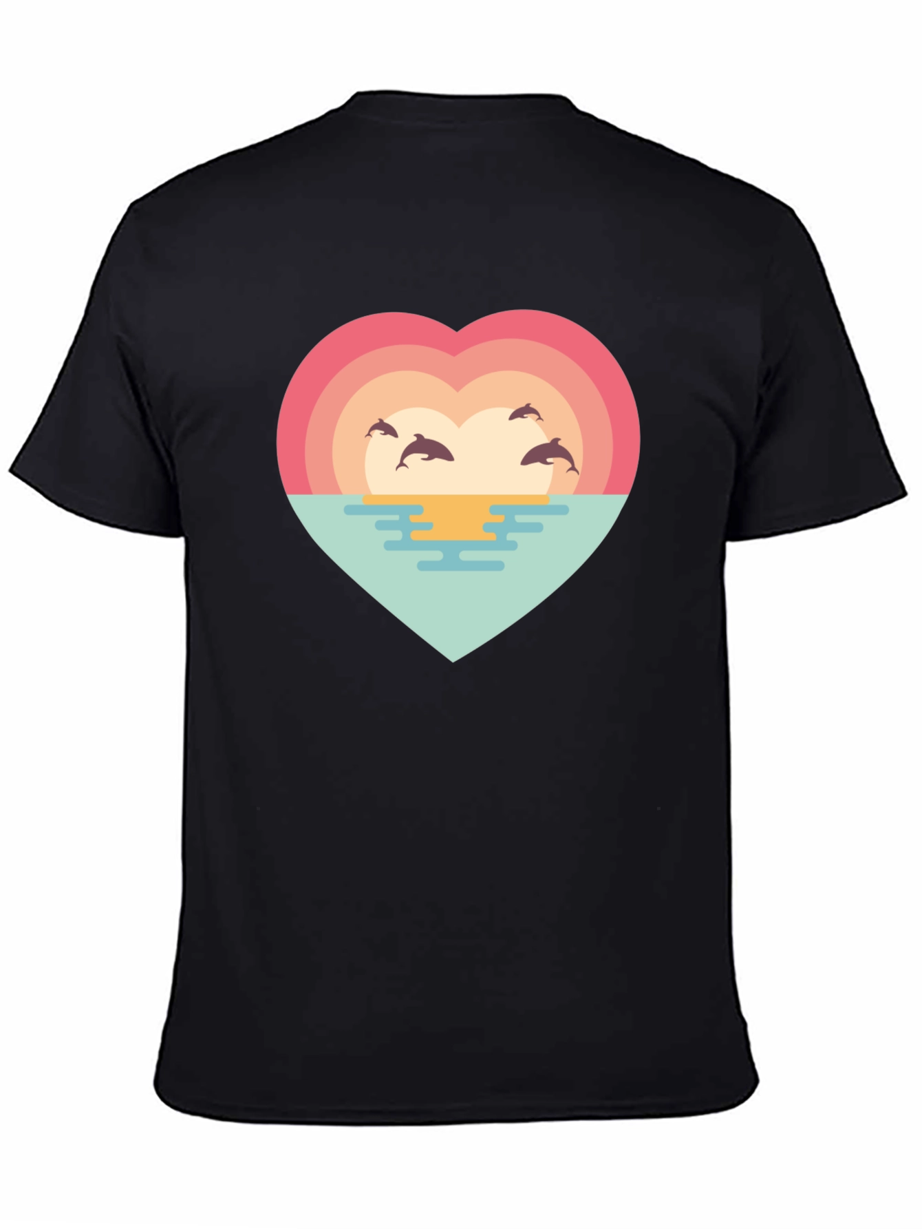 Dolphin Sunset Heart T-Shirt - Ocean Lover Tee