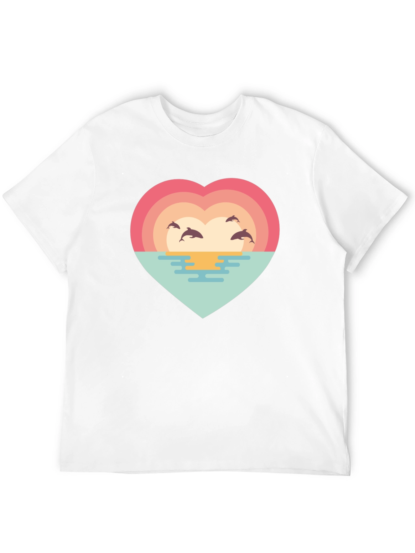 Dolphin Sunset Heart T-Shirt - Ocean Lover Tee