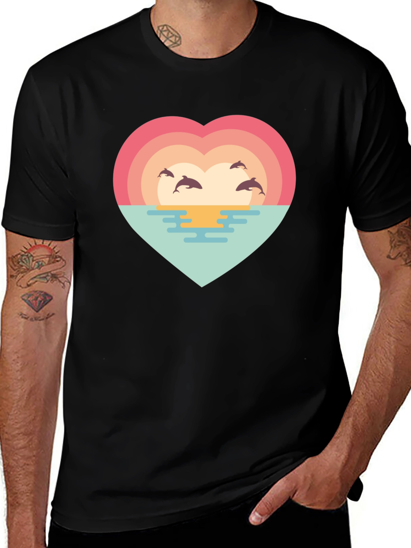 Dolphin Sunset Heart T-Shirt - Ocean Lover Tee