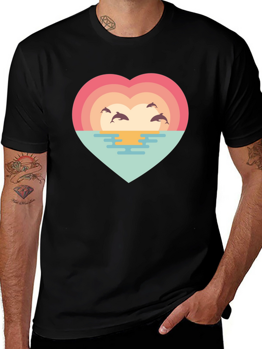 Dolphin Sunset Heart T-Shirt - Ocean Lover Tee