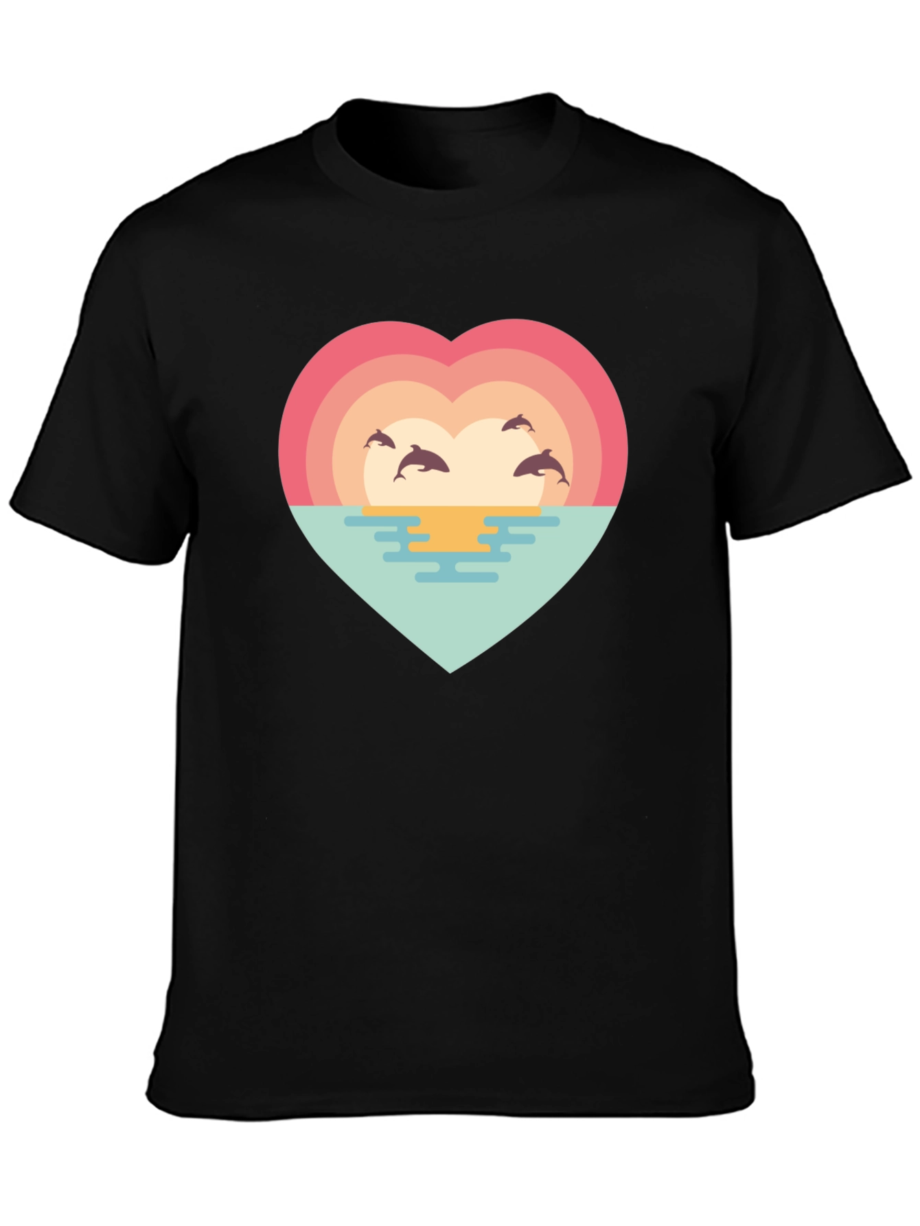 Dolphin Sunset Heart T-Shirt - Ocean Lover Tee