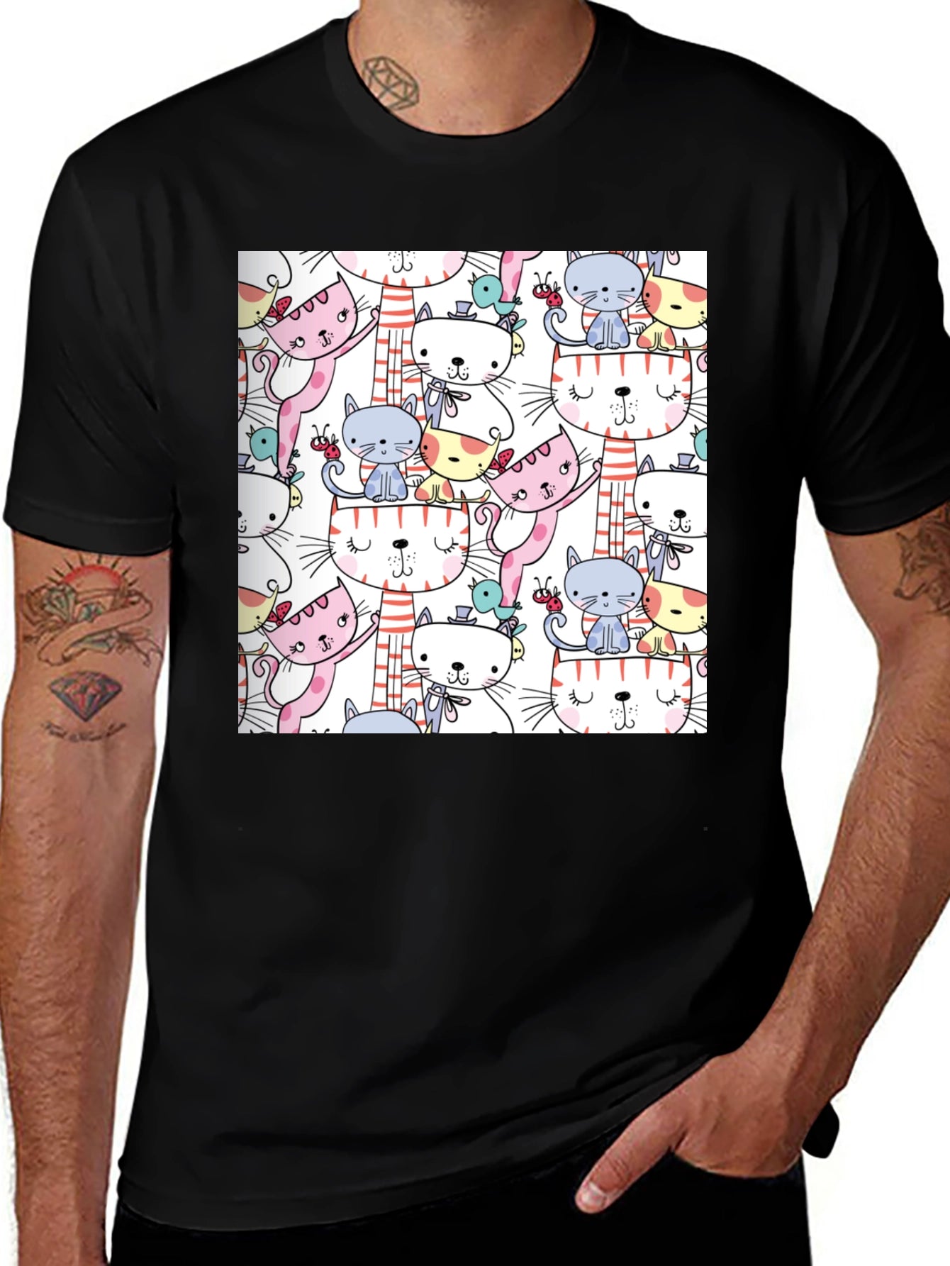 Cute Cat Pattern T-Shirt Fun Graphic Tee