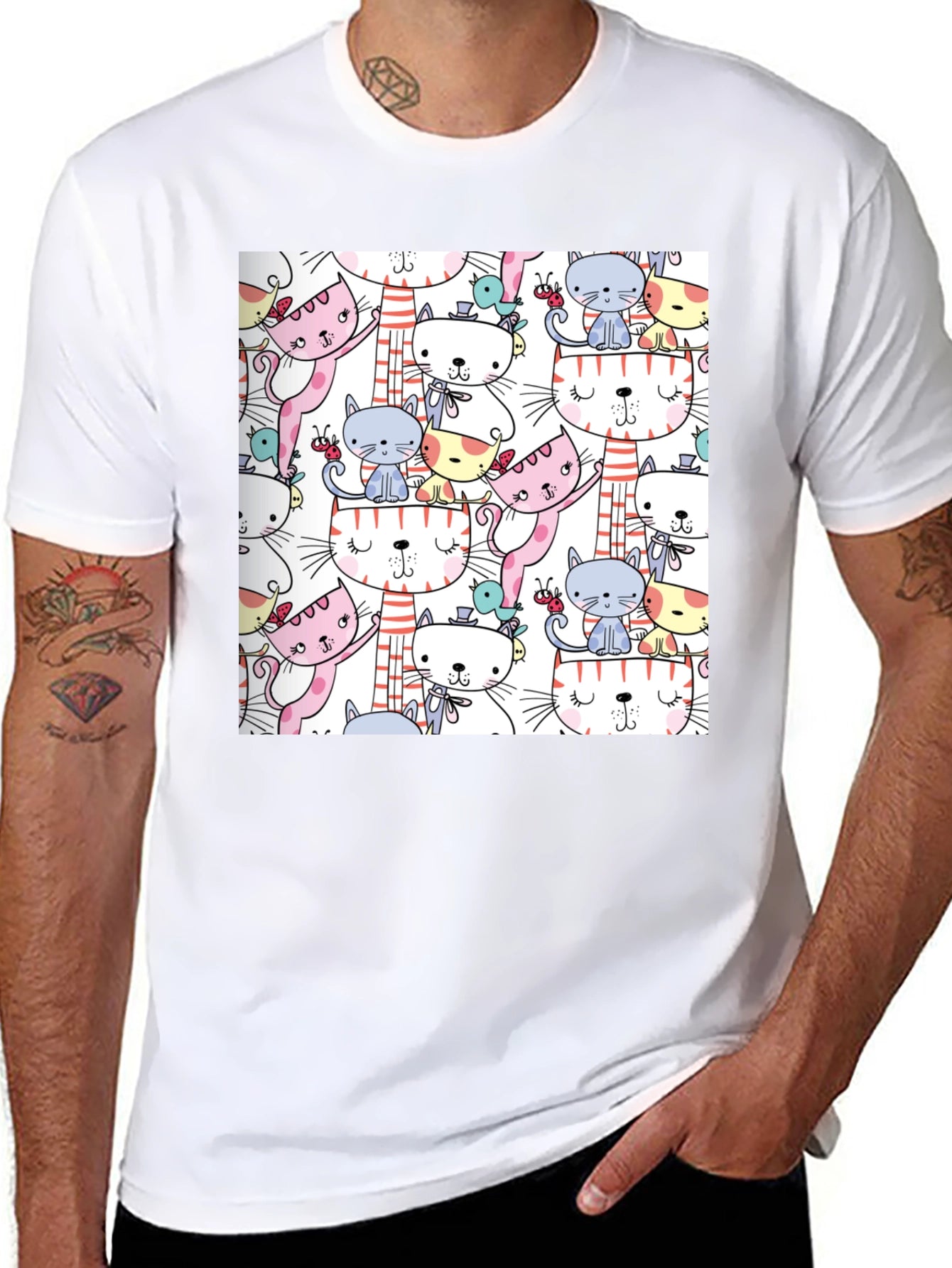 Cute Cat Pattern T-Shirt Fun Graphic Tee