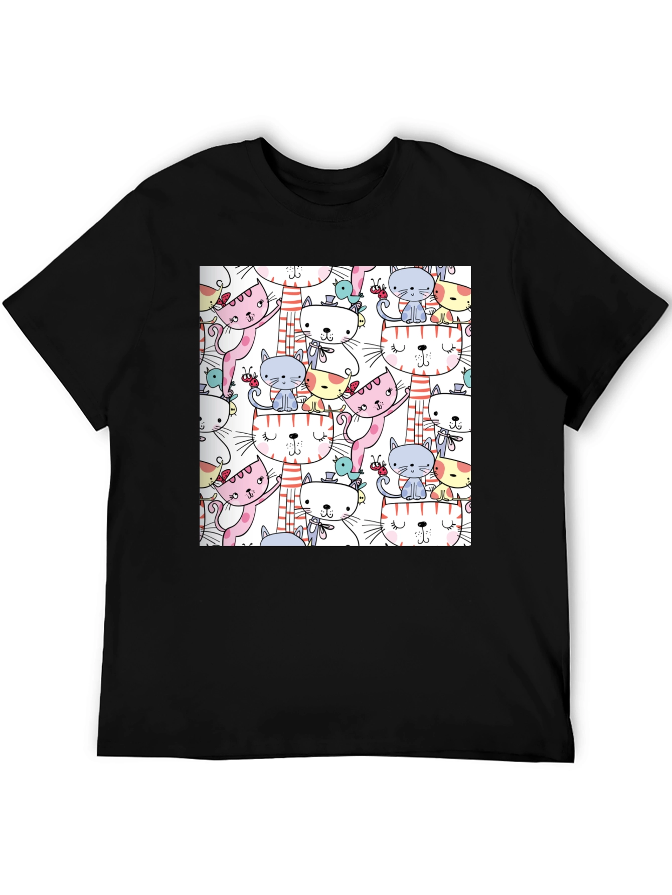 Cute Cat Pattern T-Shirt Fun Graphic Tee