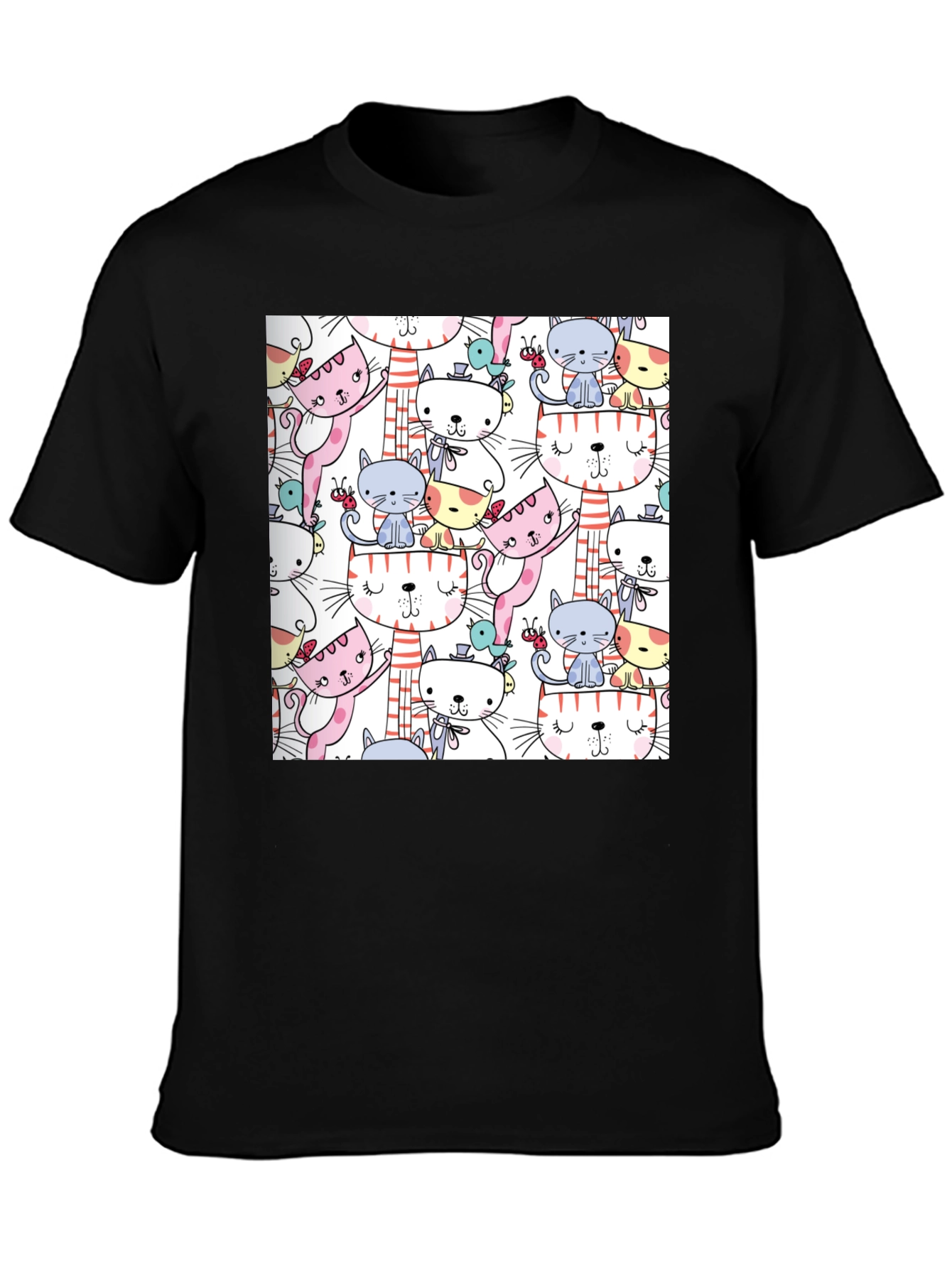 Cute Cat Pattern T-Shirt Fun Graphic Tee