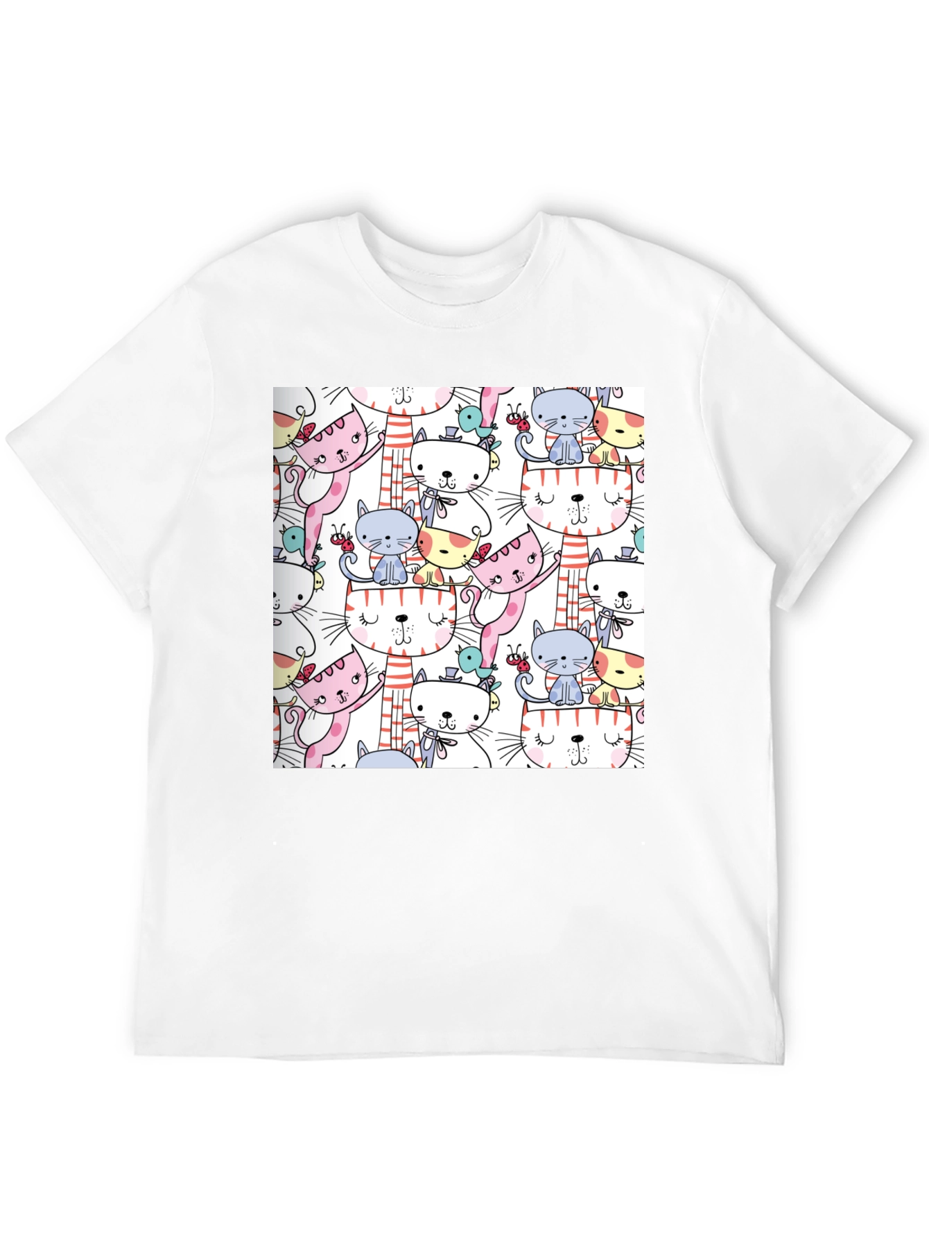 Cute Cat Pattern T-Shirt Fun Graphic Tee