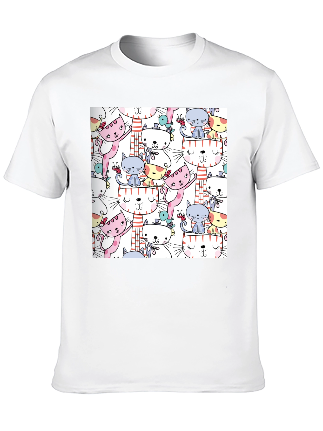 Cute Cat Pattern T-Shirt Fun Graphic Tee