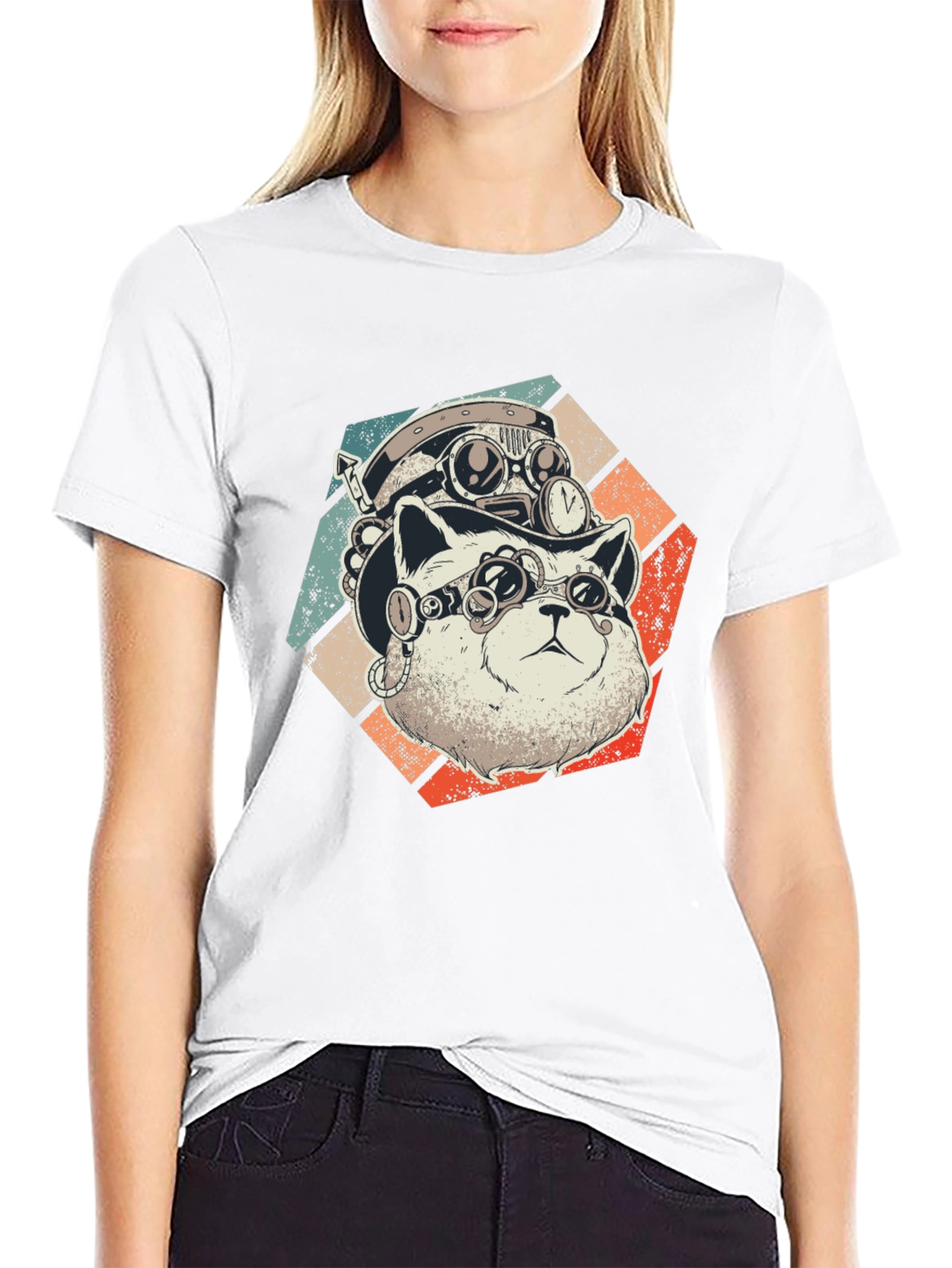Steampunk Cat T-Shirt - Retro Style